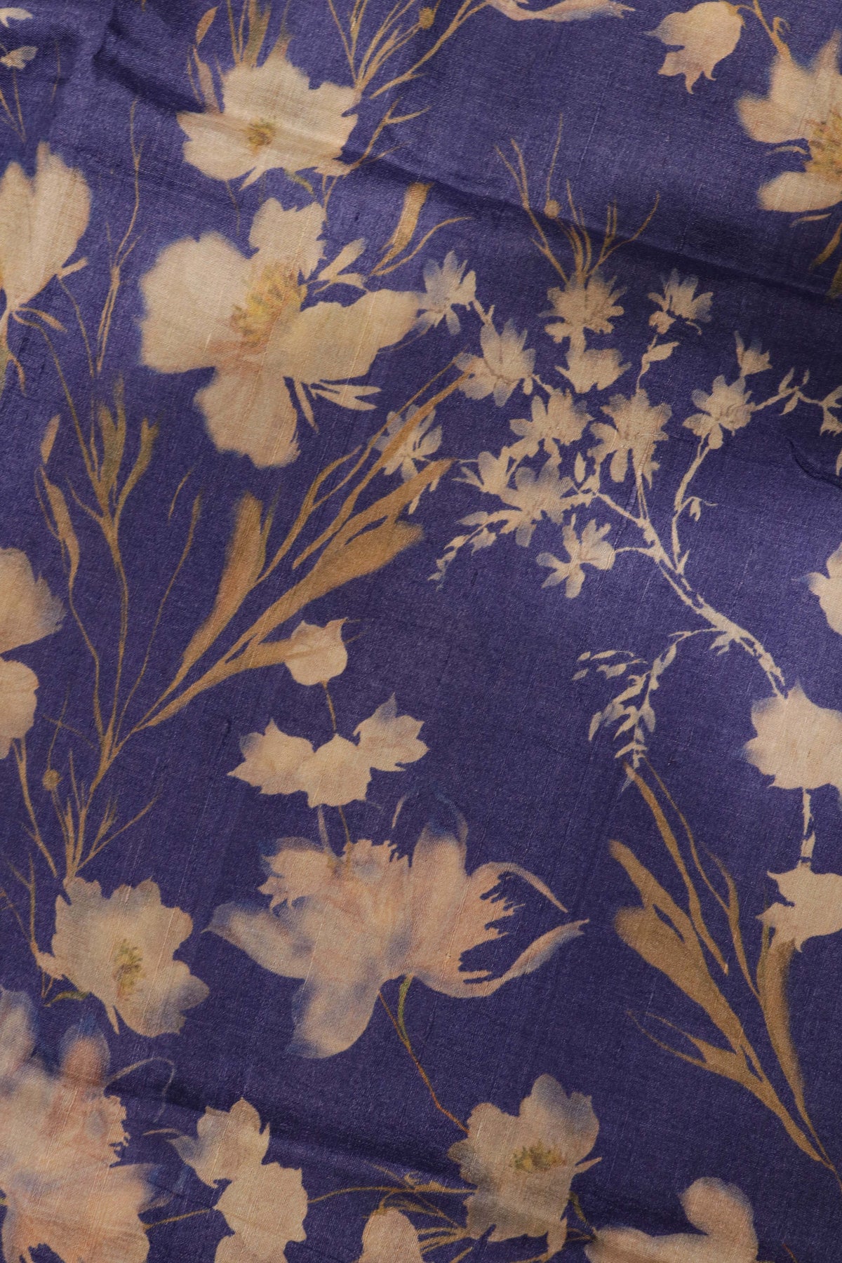 Ink Blue Floral Tussar Silk Saree - Mokshaa