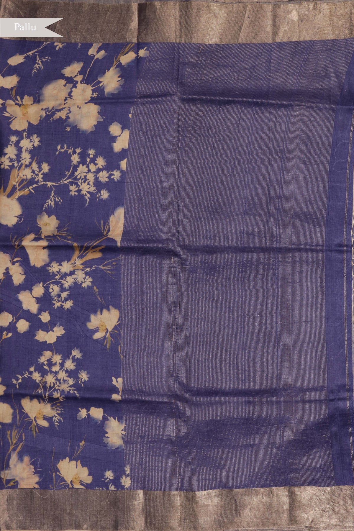 Ink Blue Floral Tussar Silk Saree - Mokshaa
