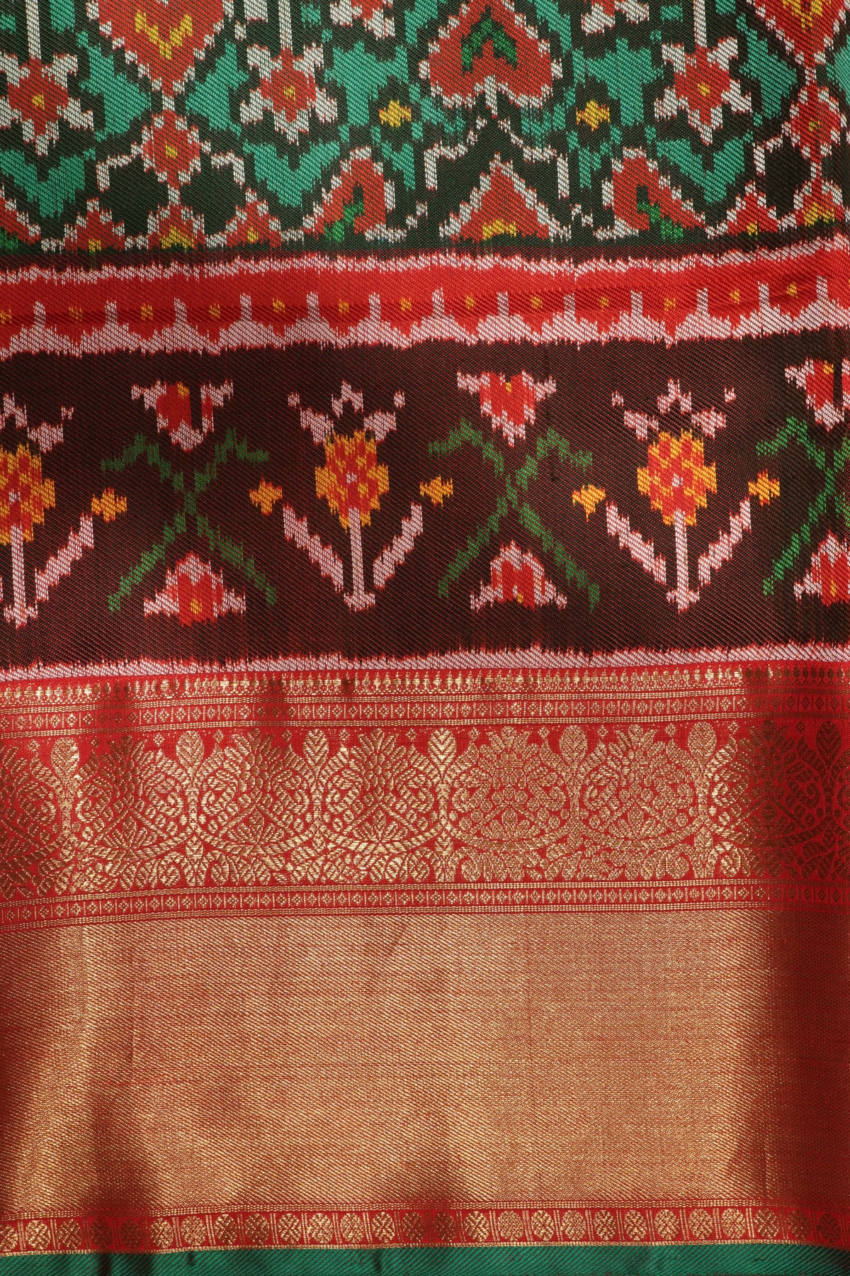 Green Patola Twill Silk Fusion Saree - Mokshaa