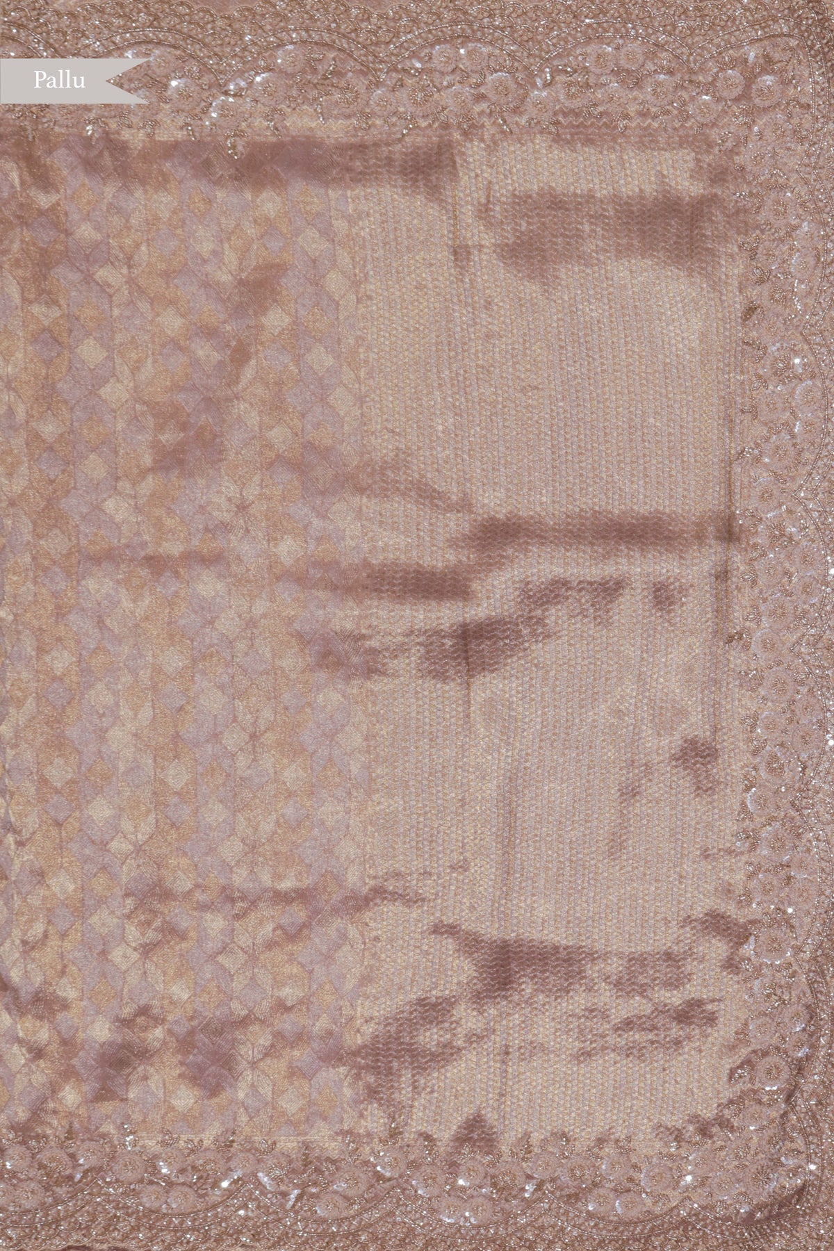 Peach Zari Weave Saree with Scalloped Border - Mokshaa