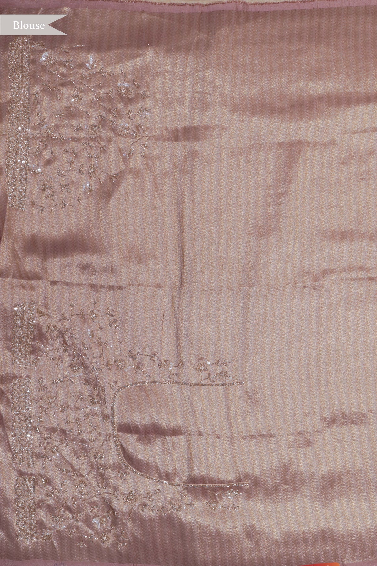 Peach Zari Weave Saree with Scalloped Border - Mokshaa