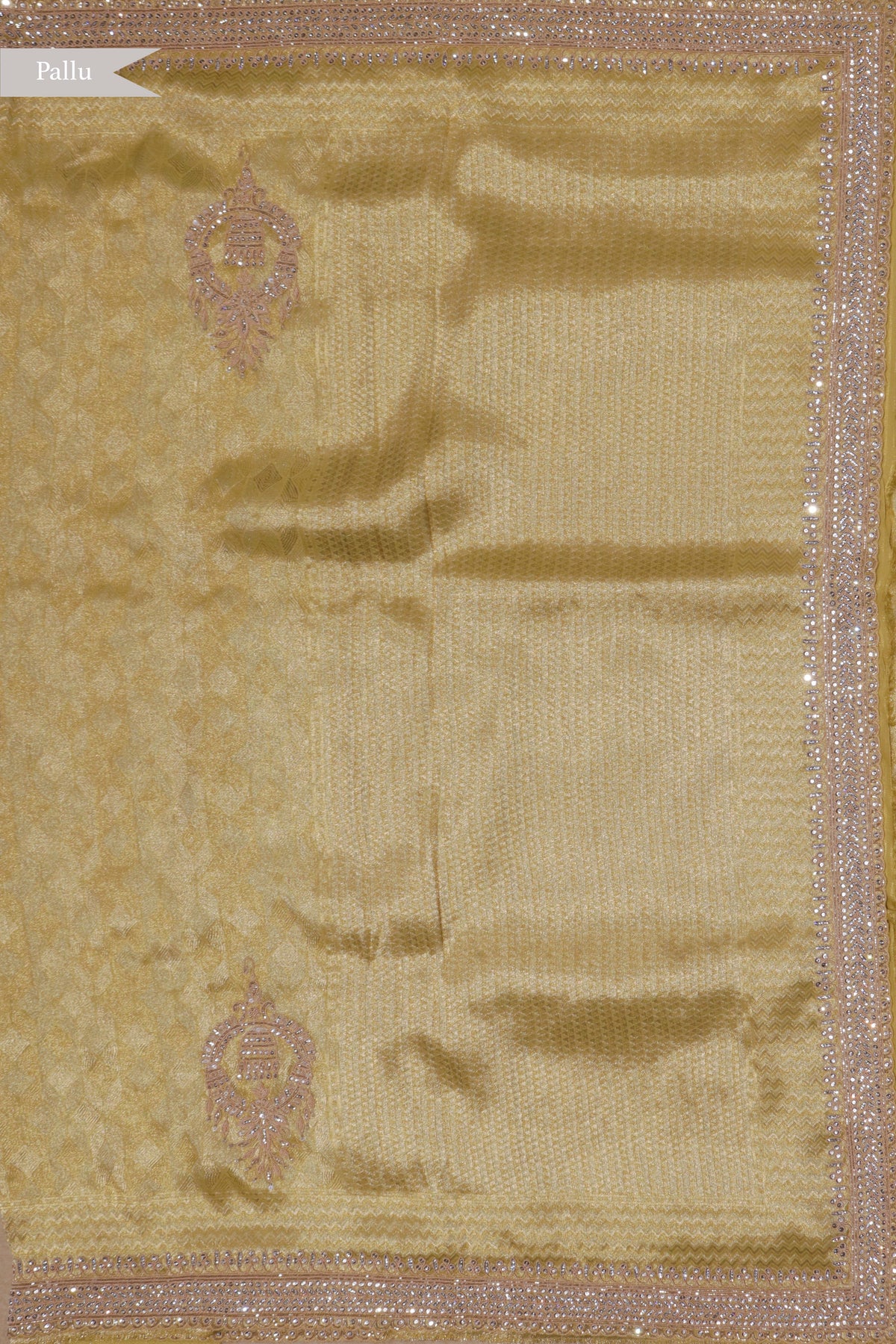 Lime Yellow Zari Weave Saree with Zardosi Work - Mokshaa