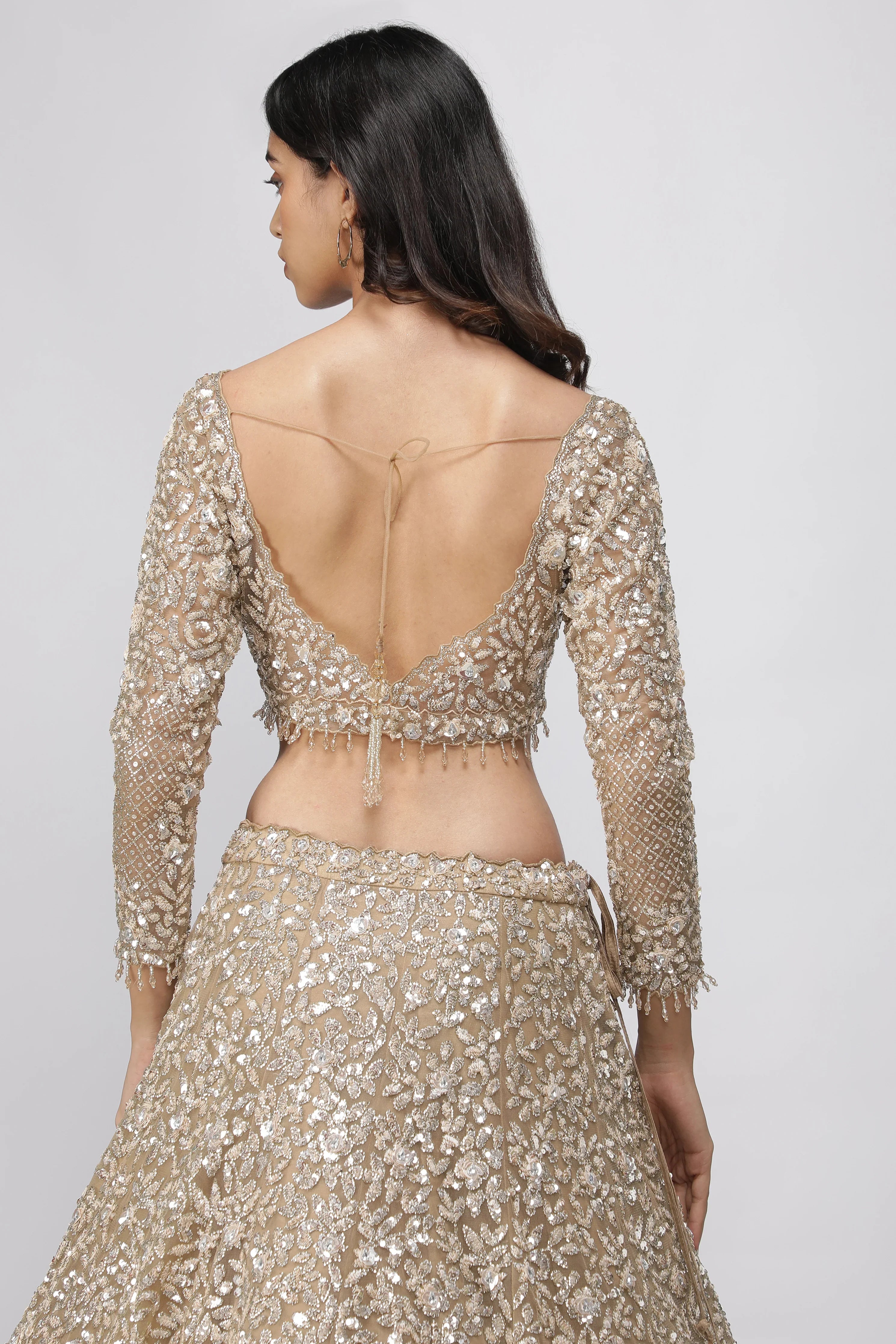 Dark Gold Net Lehenga Set - Mokshaa