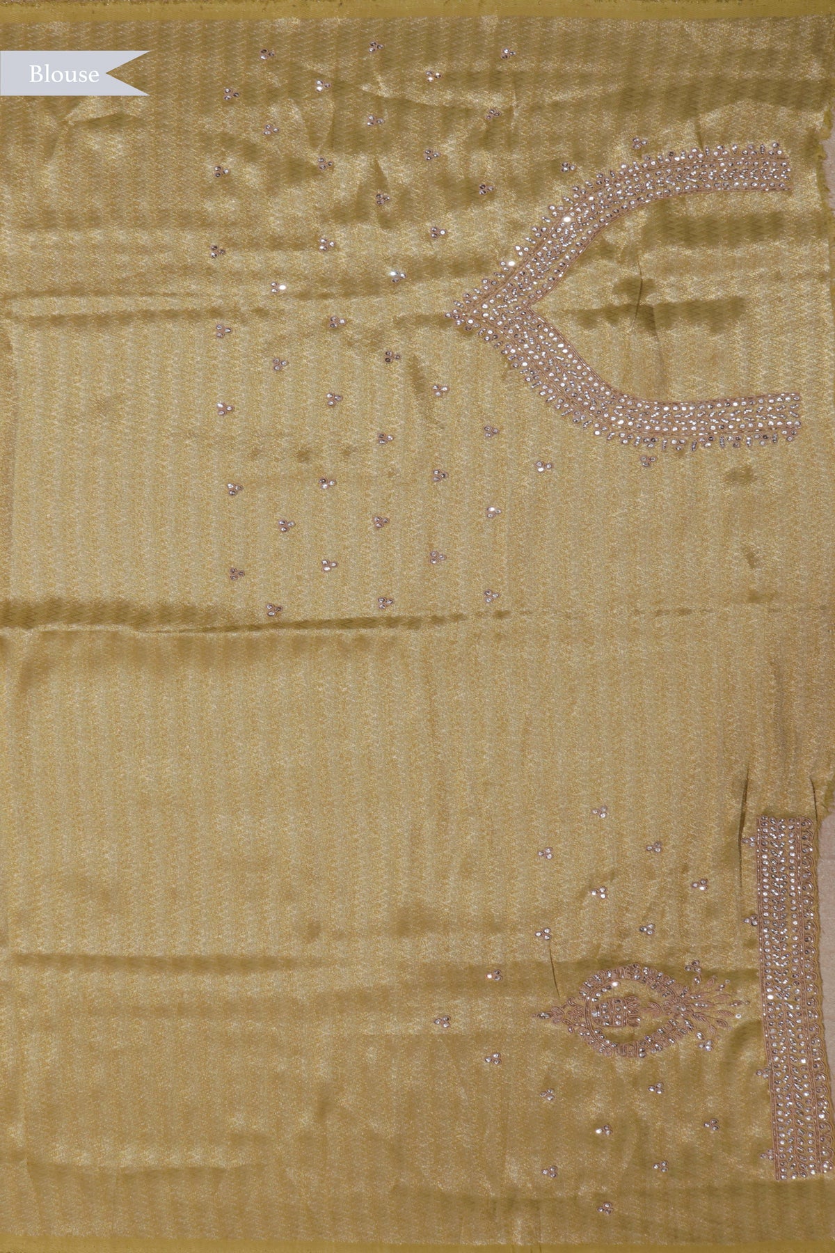 Lime Yellow Zari Weave Saree with Zardosi Work - Mokshaa