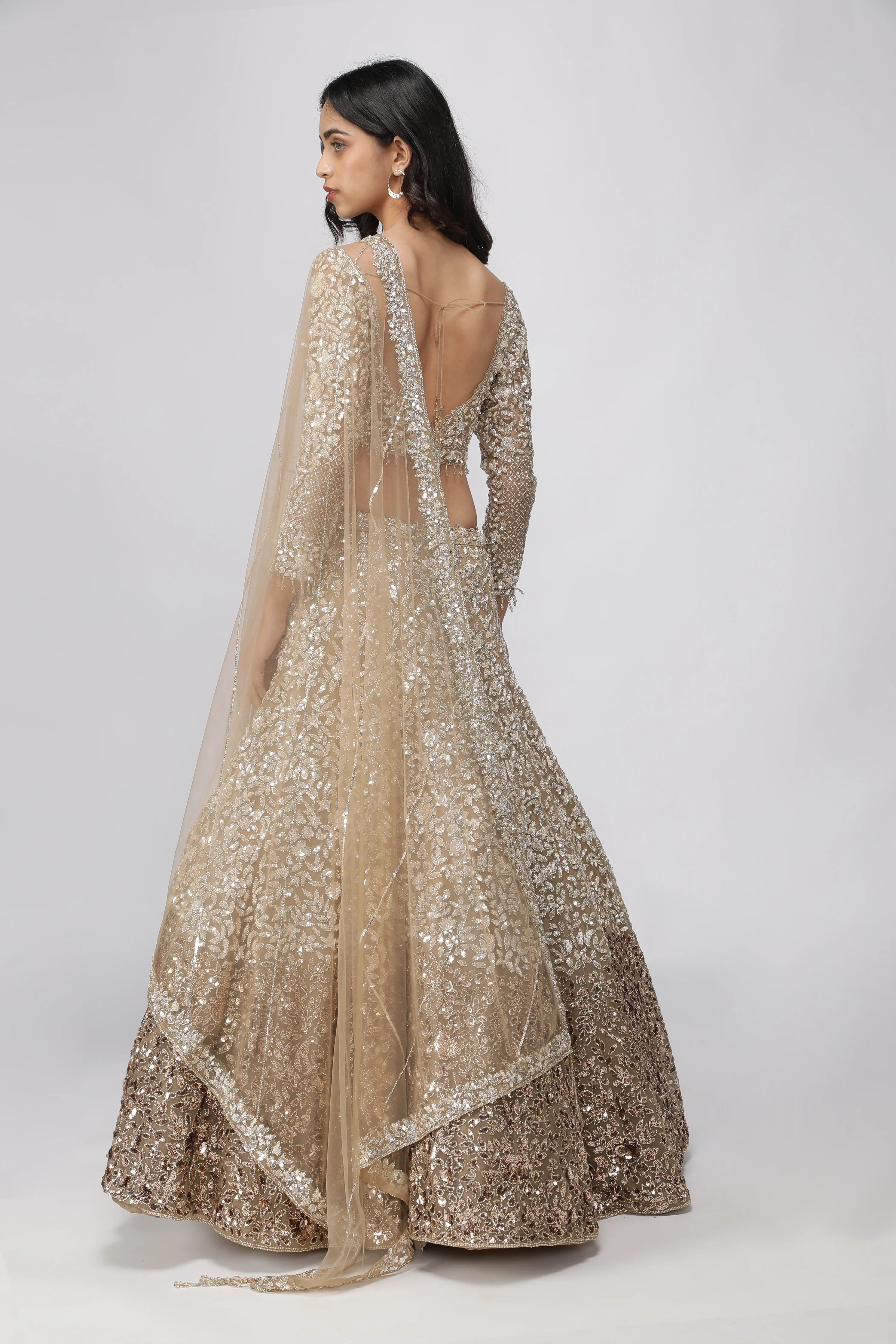 Dark Gold Net Lehenga Set - Mokshaa