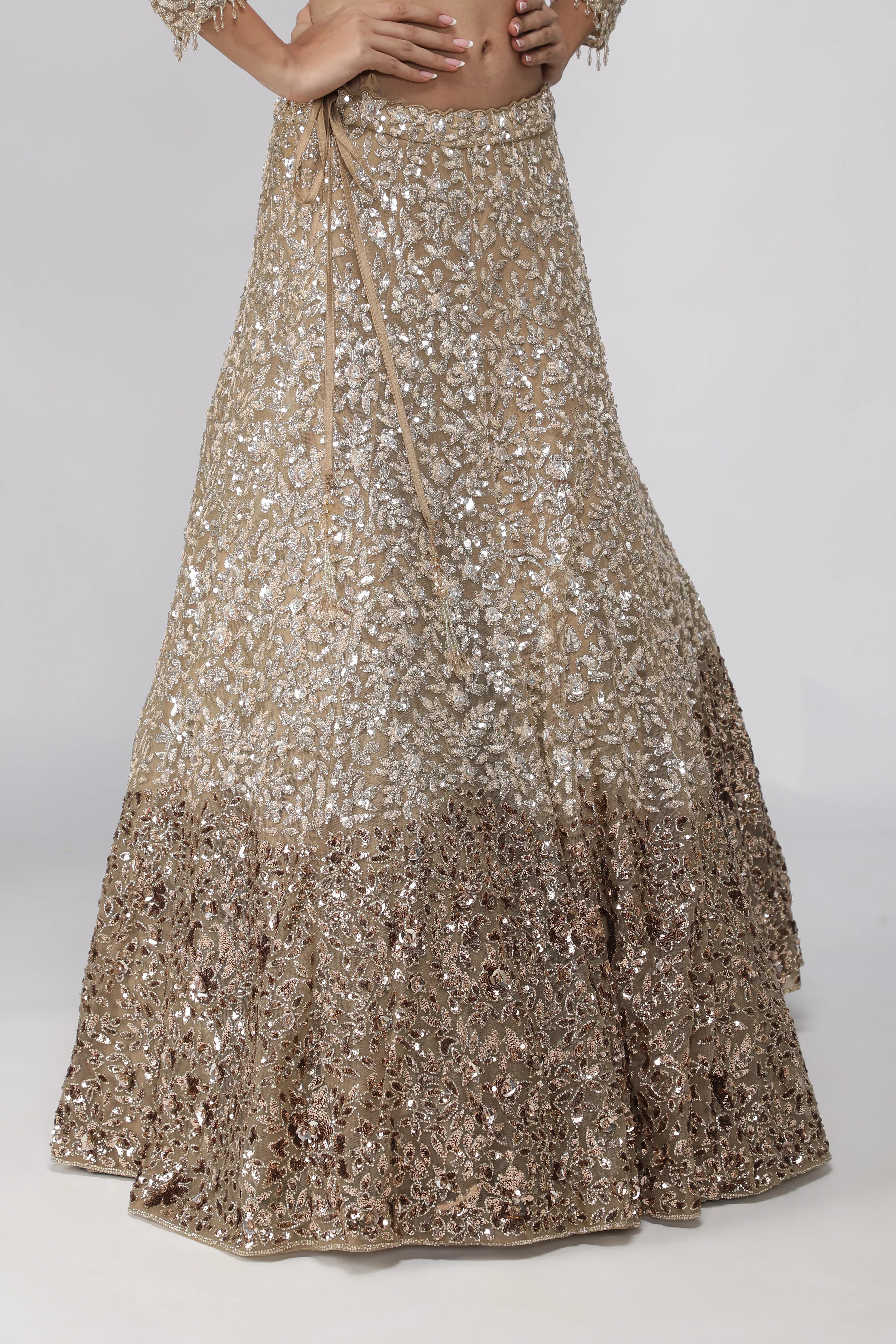 Dark Gold Net Lehenga Set - Mokshaa