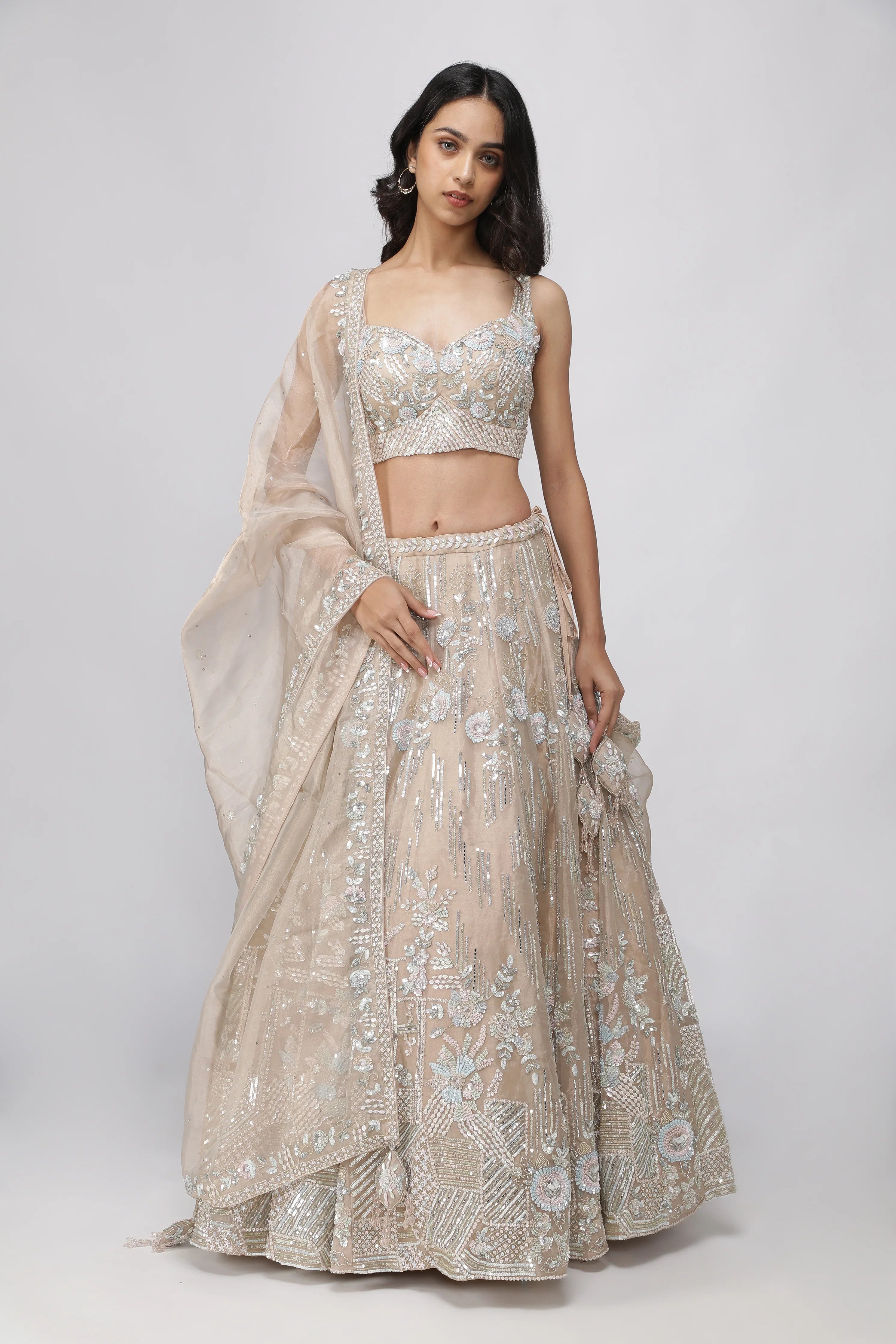 Peach Tissue Organza Lehenga Set - Mokshaa