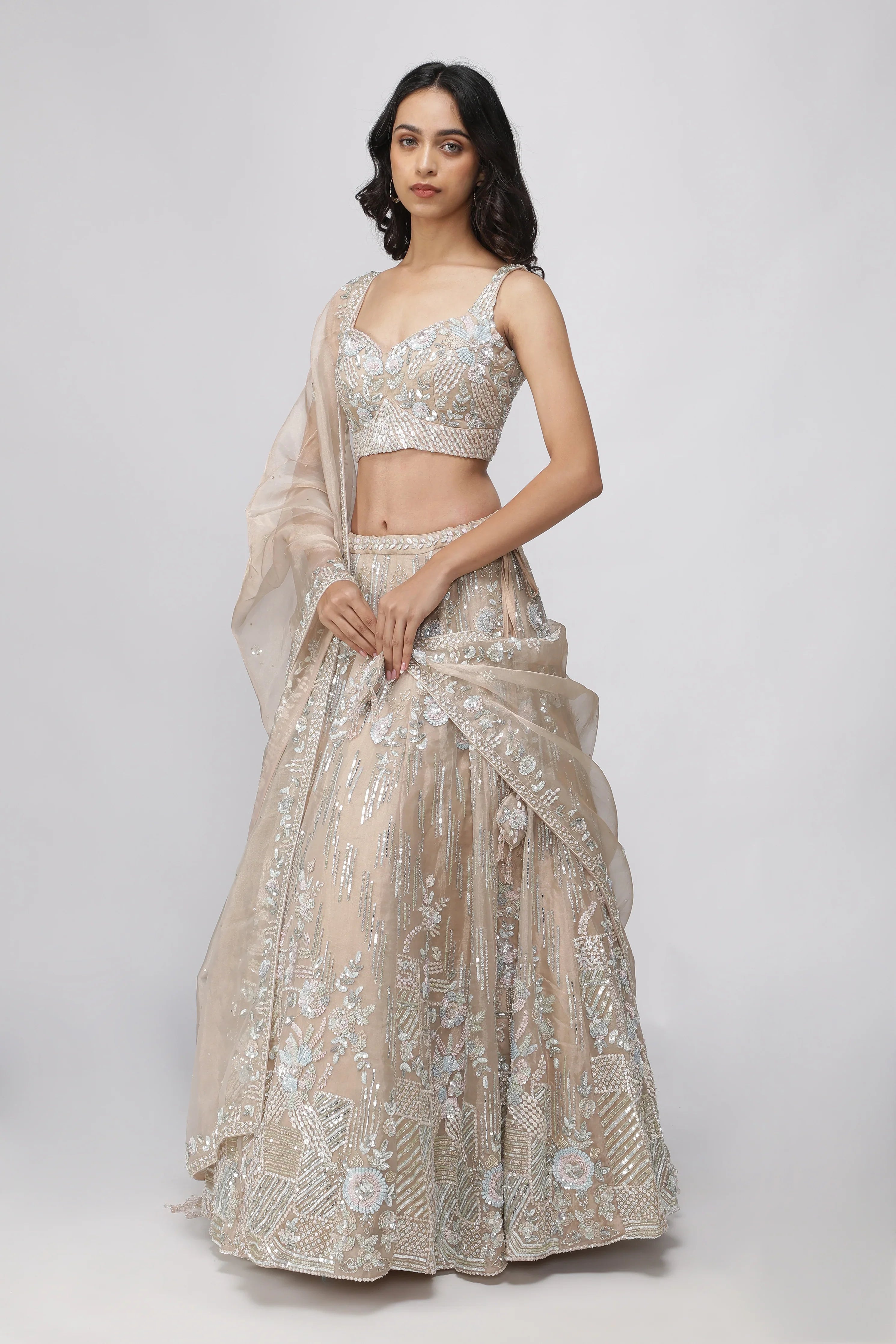 Peach Tissue Organza Lehenga Set - Mokshaa
