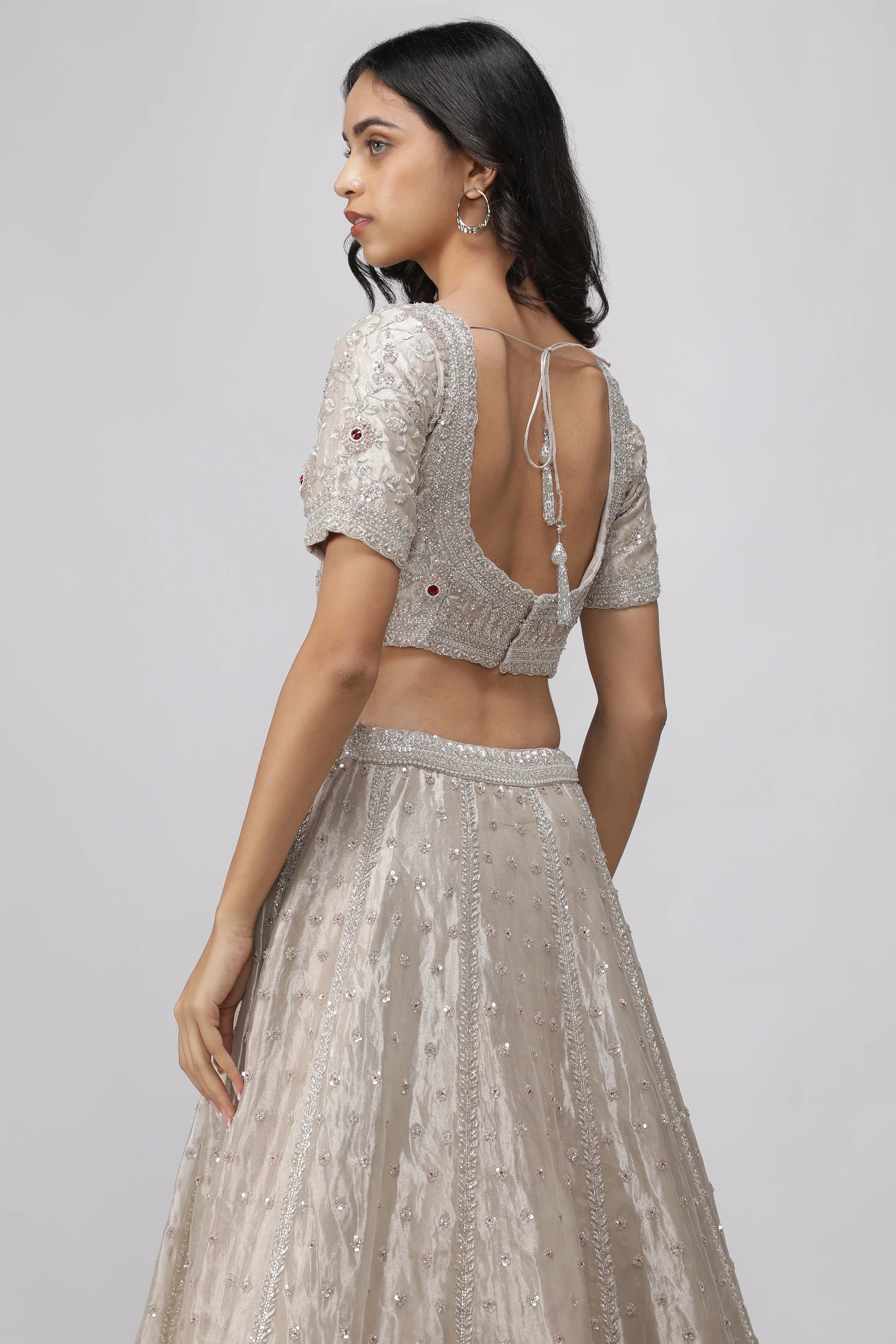 Silver Tissue Organza Lehenga Set - Mokshaa