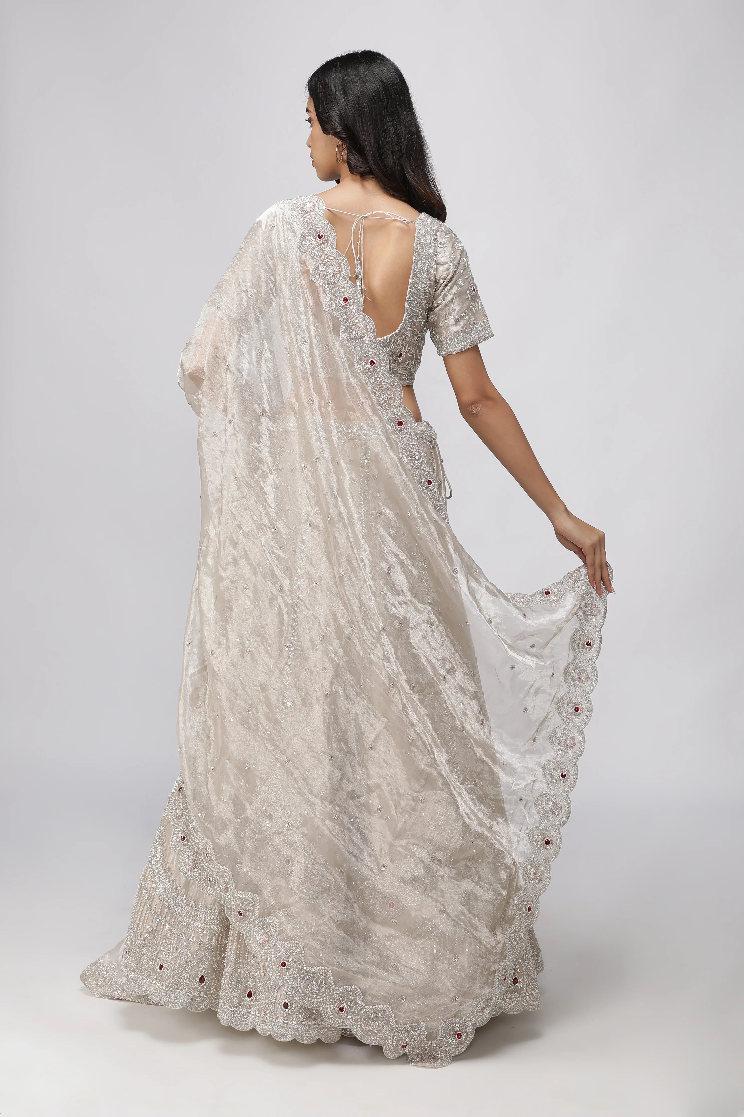 Silver Tissue Organza Lehenga Set - Mokshaa