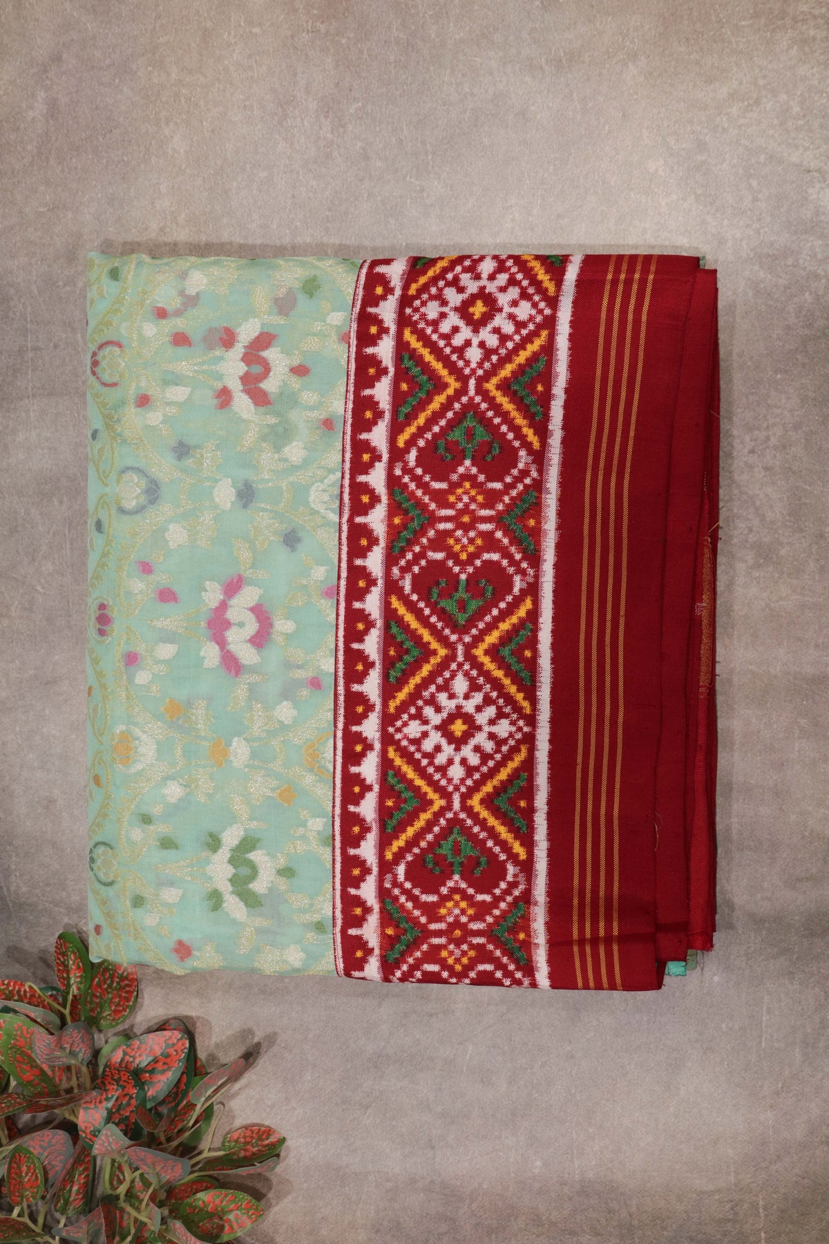 Sea Green Banarasi Kora Silk Fusion Saree - Mokshaa