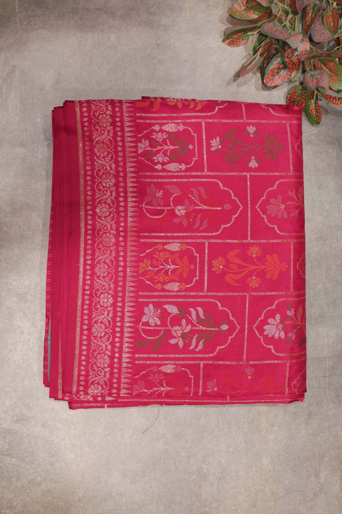 Rani Pink Banarasi Silk Jamdani Saree - Mokshaa