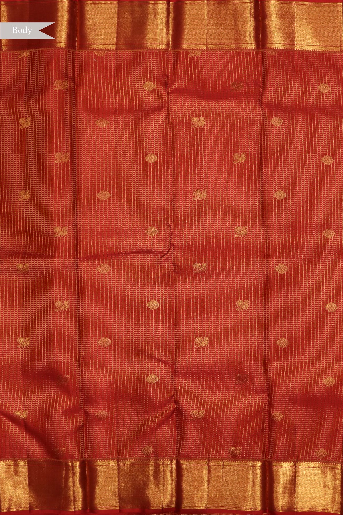 Red Kanchivaram Silk Checked Zari Saree - Mokshaa