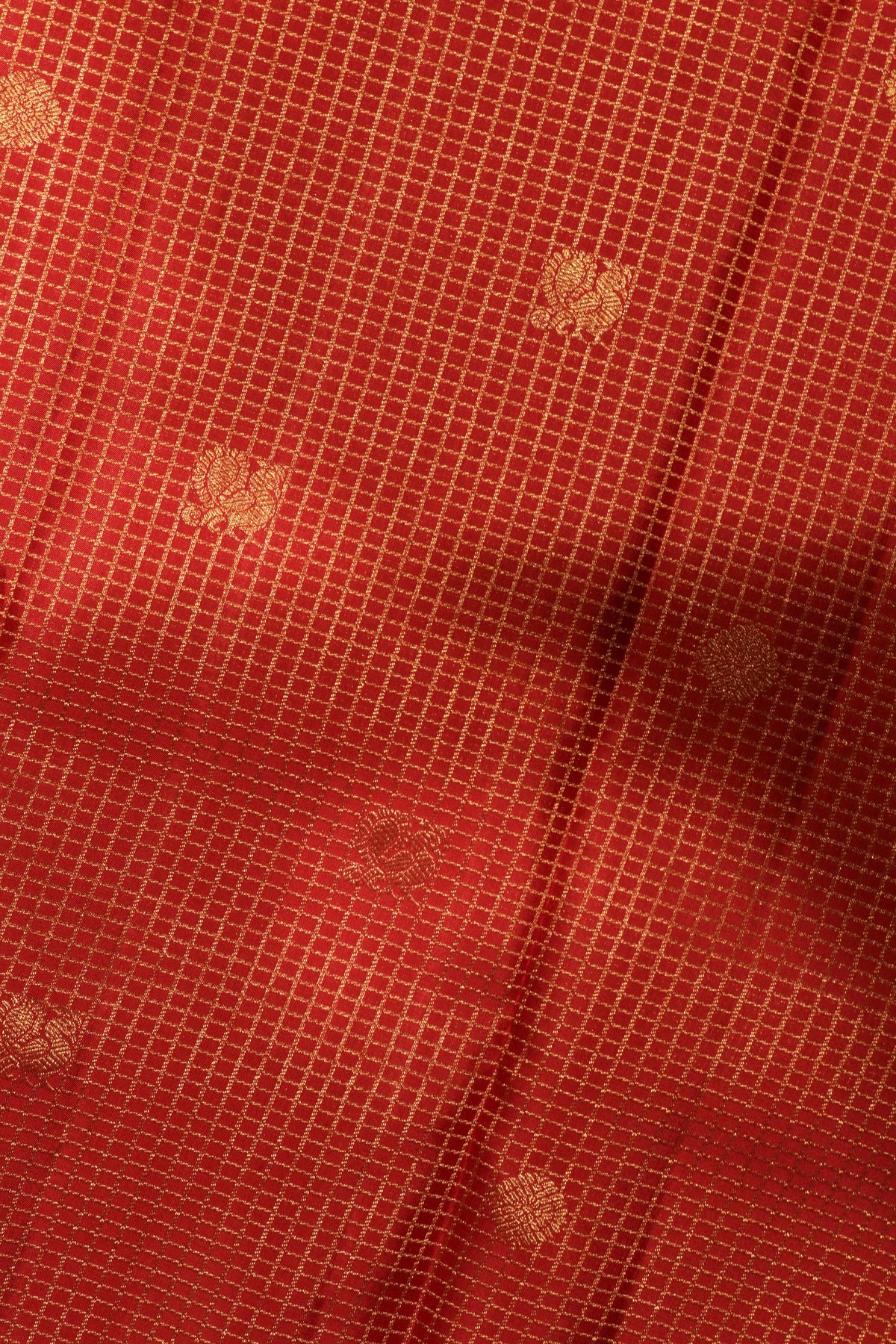 Red Kanchivaram Silk Checked Zari Saree - Mokshaa