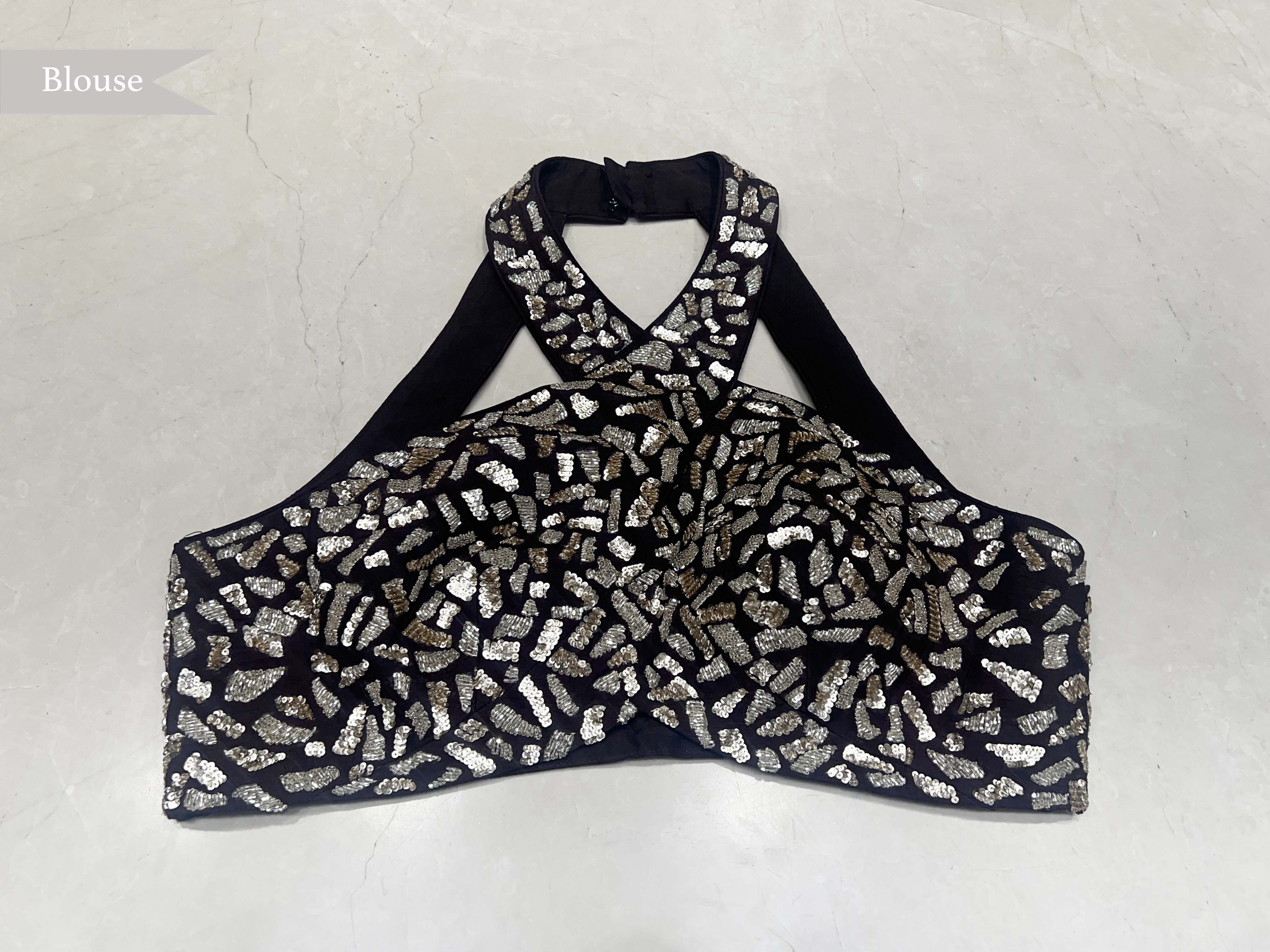 Coffee Brown Georgette Saree with Sequin Border - Mokshaa
