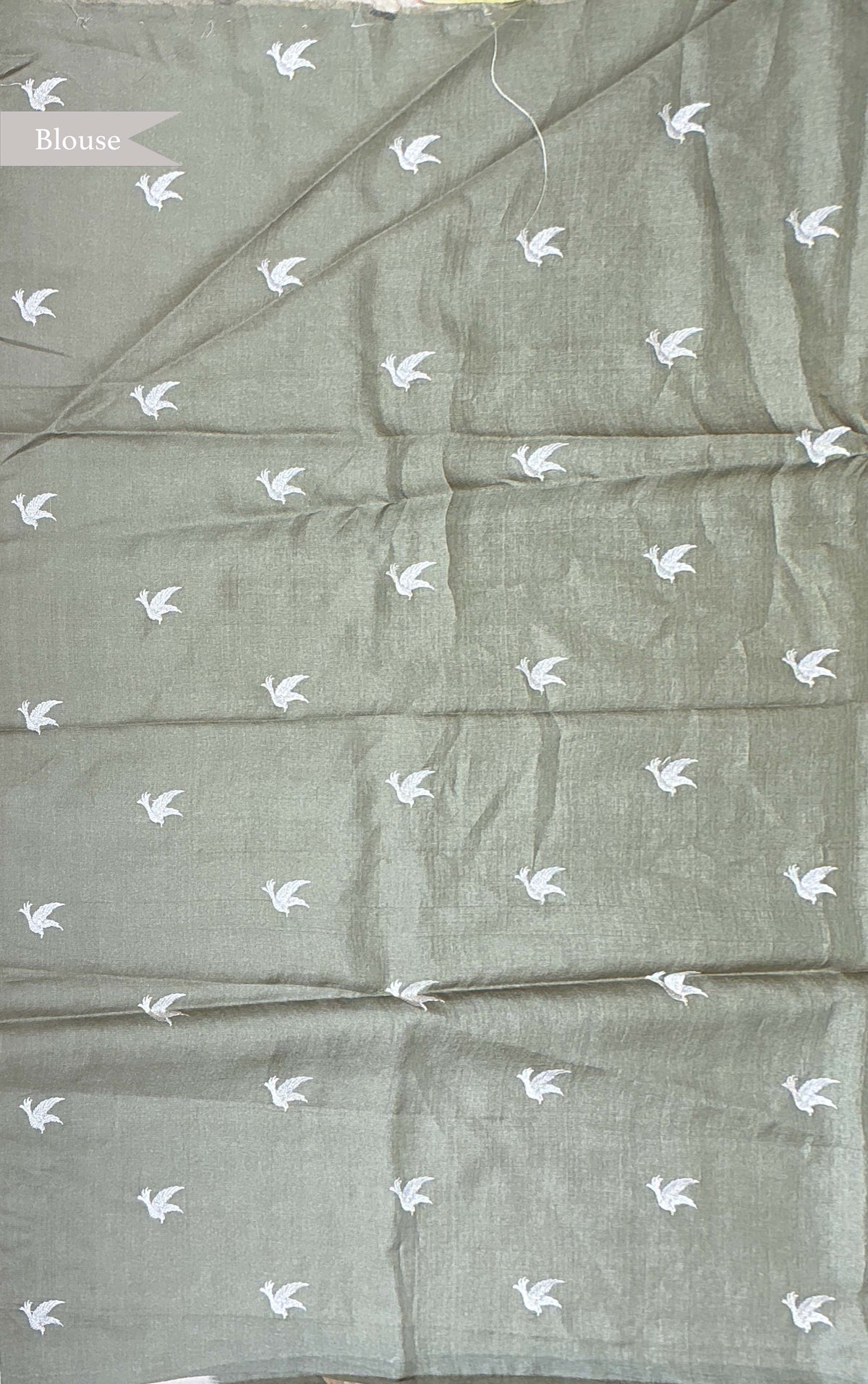 Olive Green Tussar Silk Saree - Mokshaa