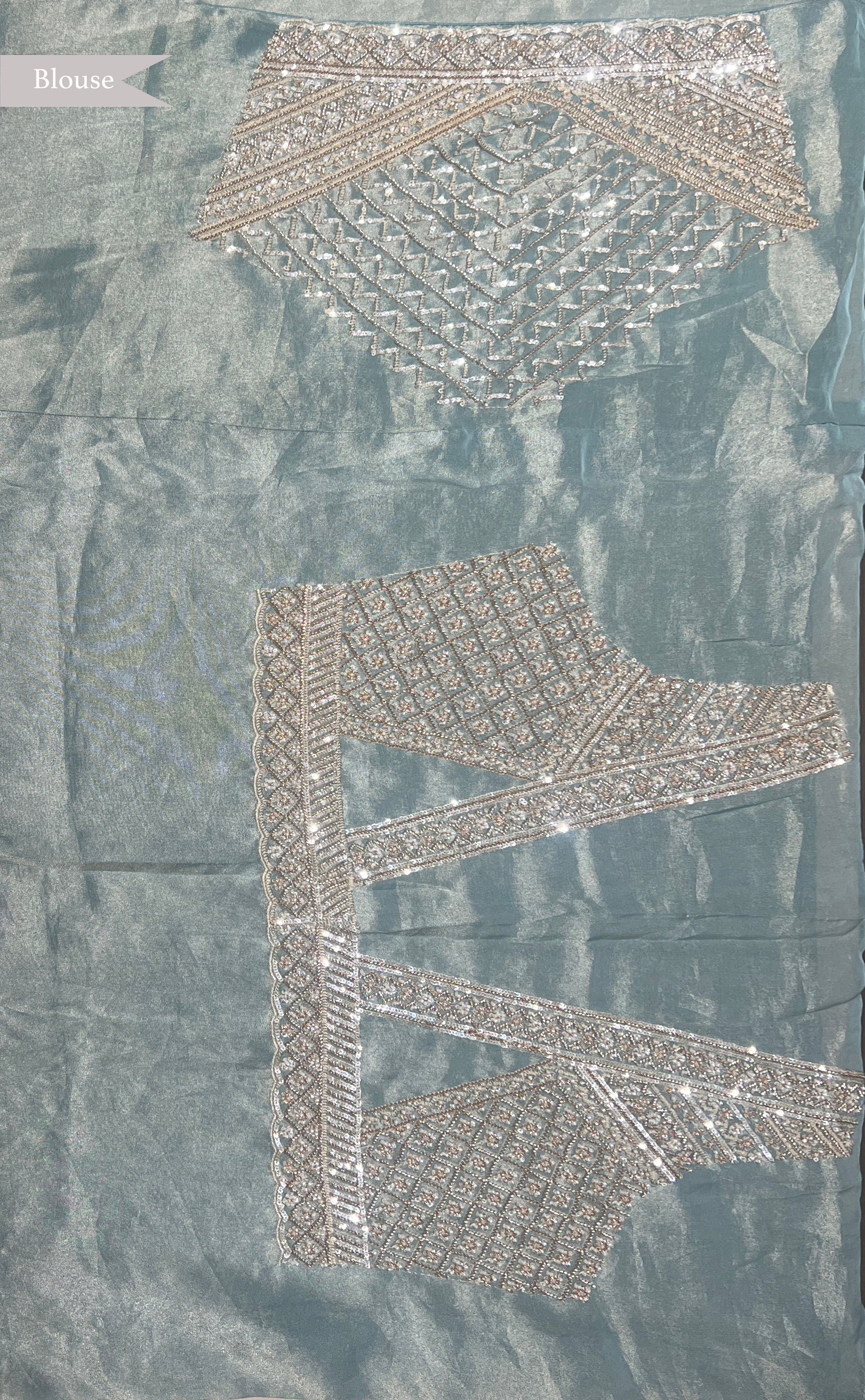 Powder Blue Tissue Organza Saree with Pearl and Sequin Embroidery