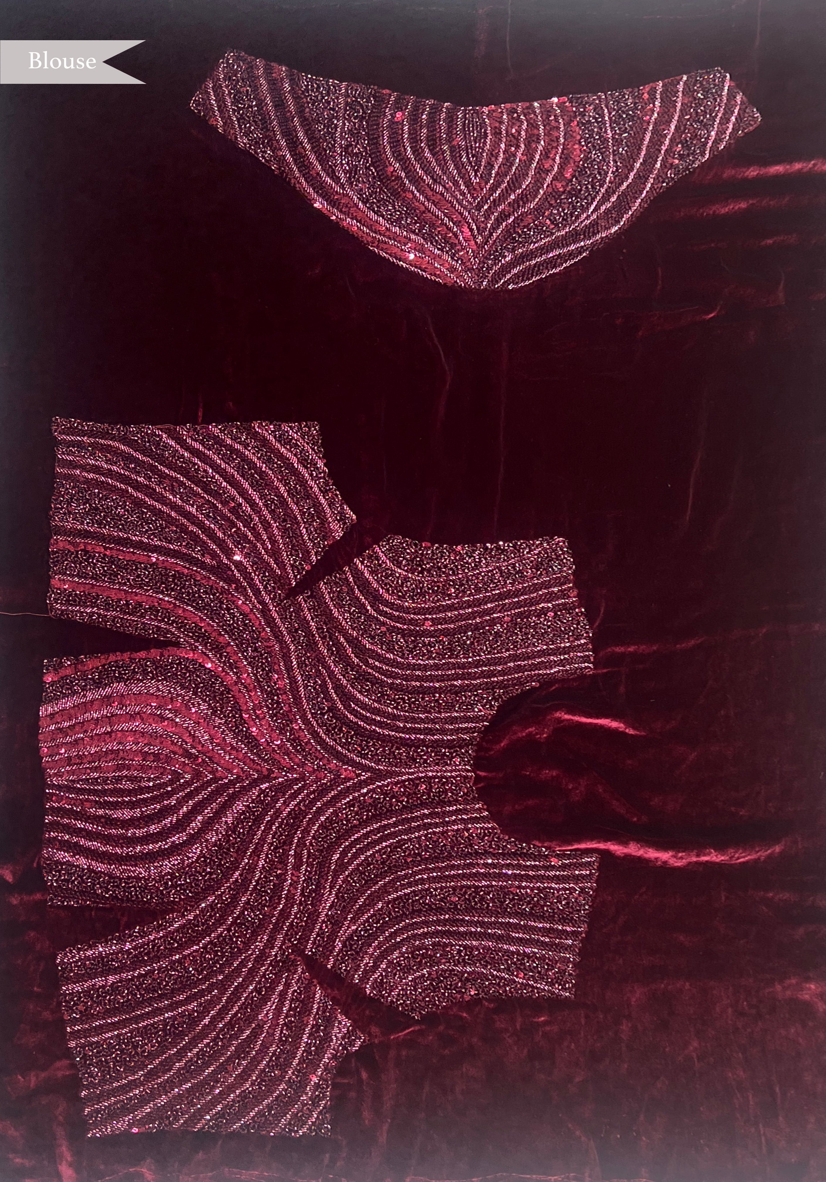 Maroon Satin Saree with Beaded Embroidery Border - Mokshaa