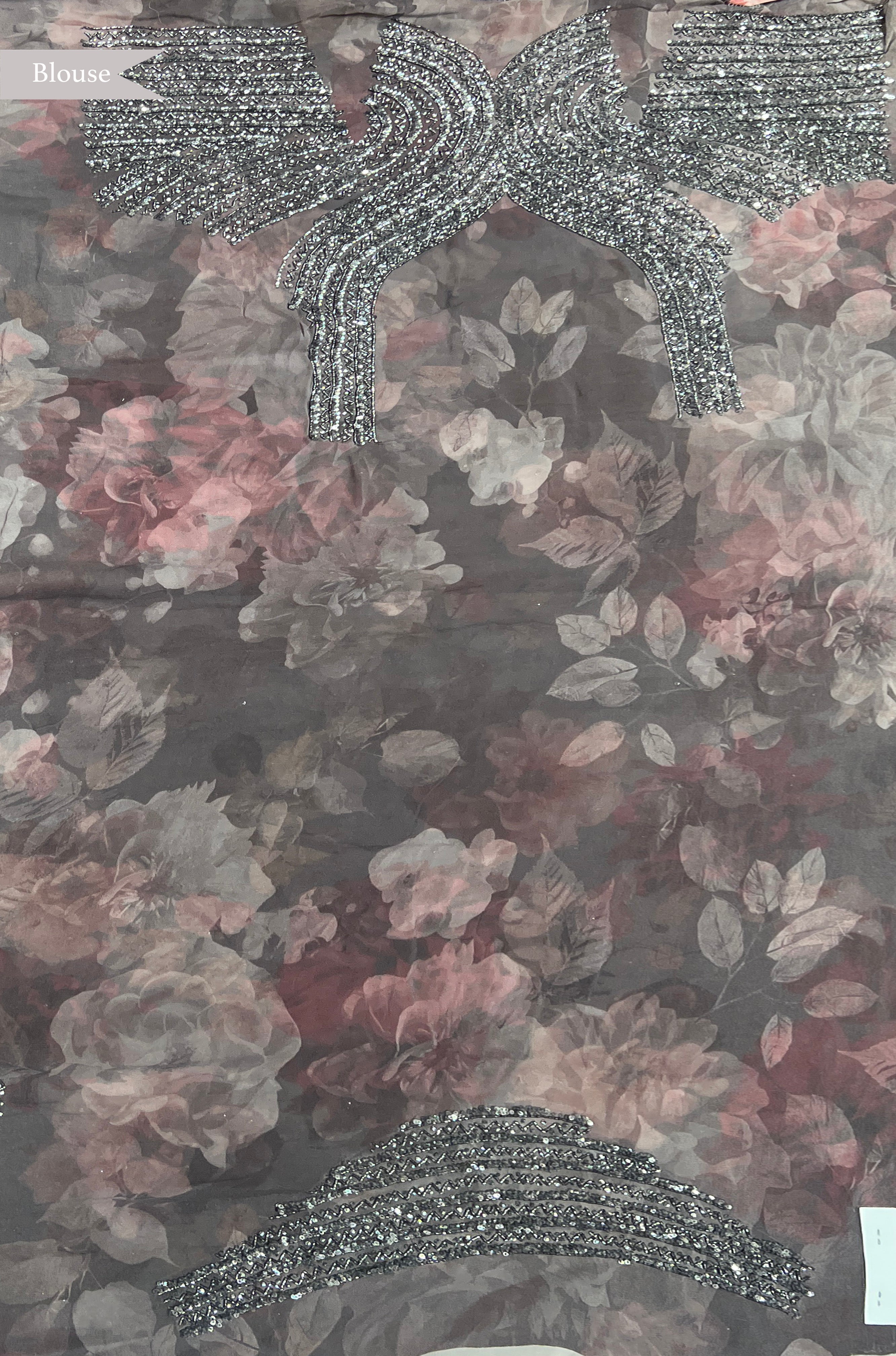 Multicolor Floral Printed Georgette Saree with All Over Sequins Work - Mokshaa