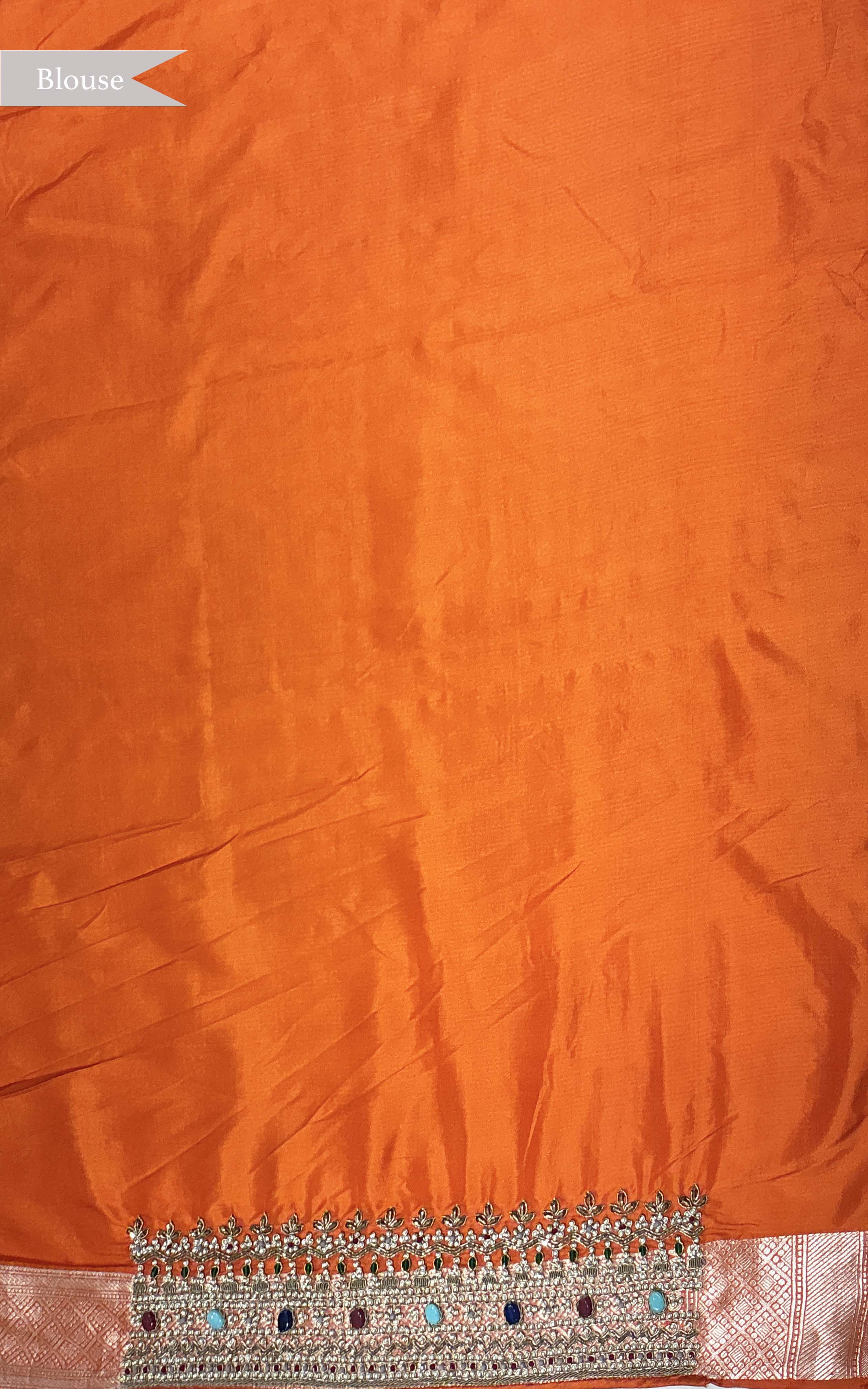 Orange Banarasi Silk Meenakari Saree