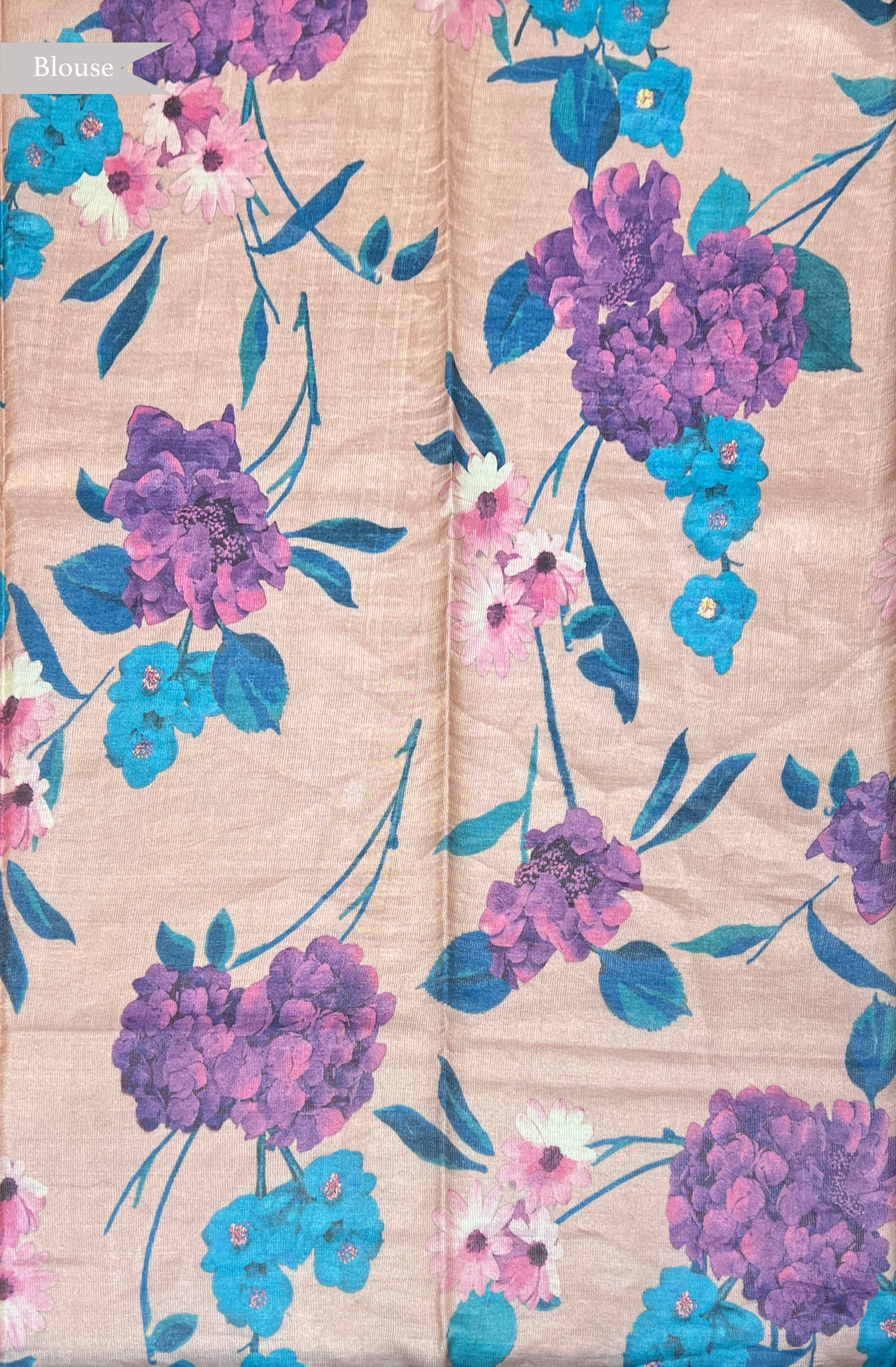 Peach Tussar Silk Saree with Zari Checks and Floral Digital Print