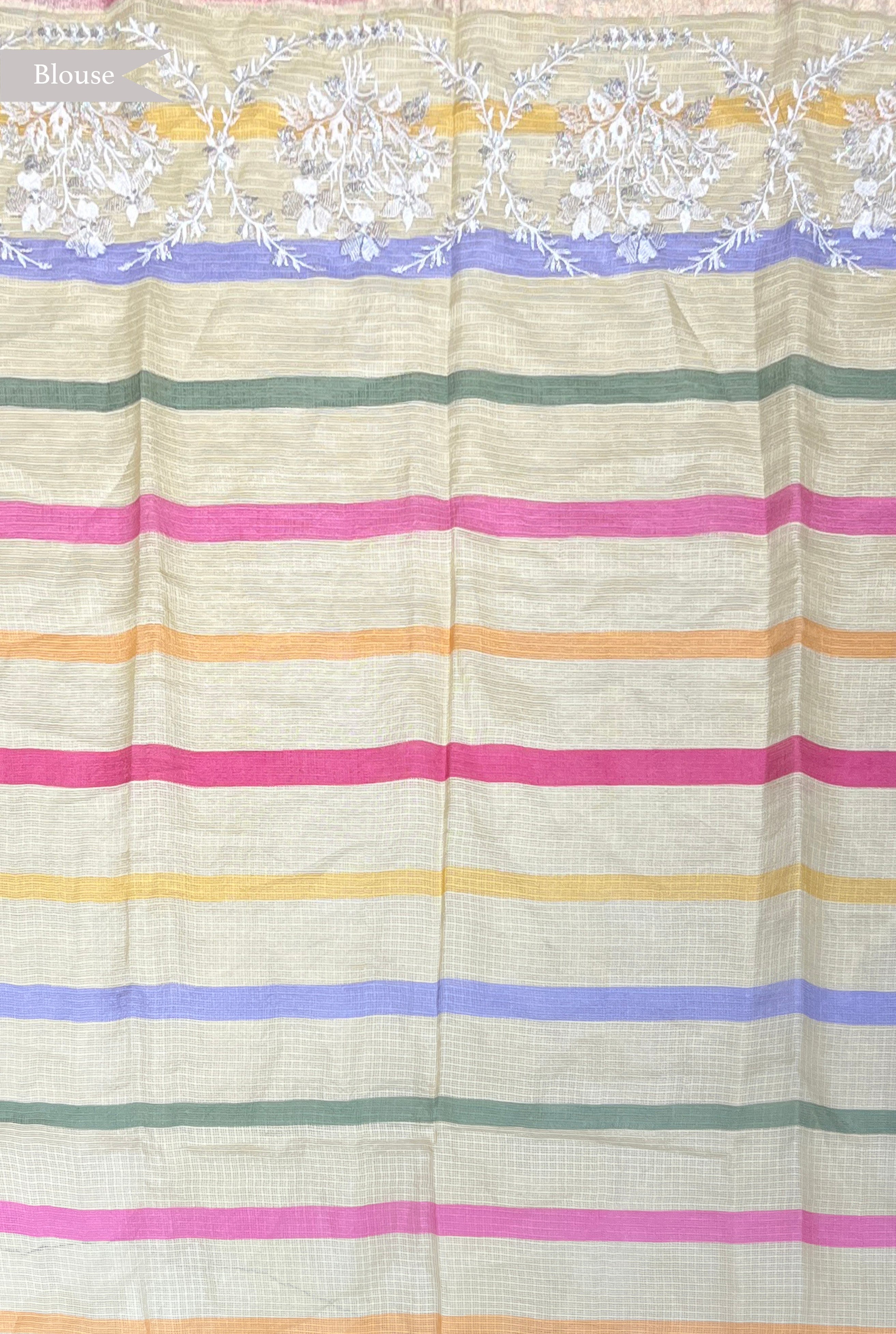 Yellow Silk Kota Saree with Floral Embroidery and Printed Motifs