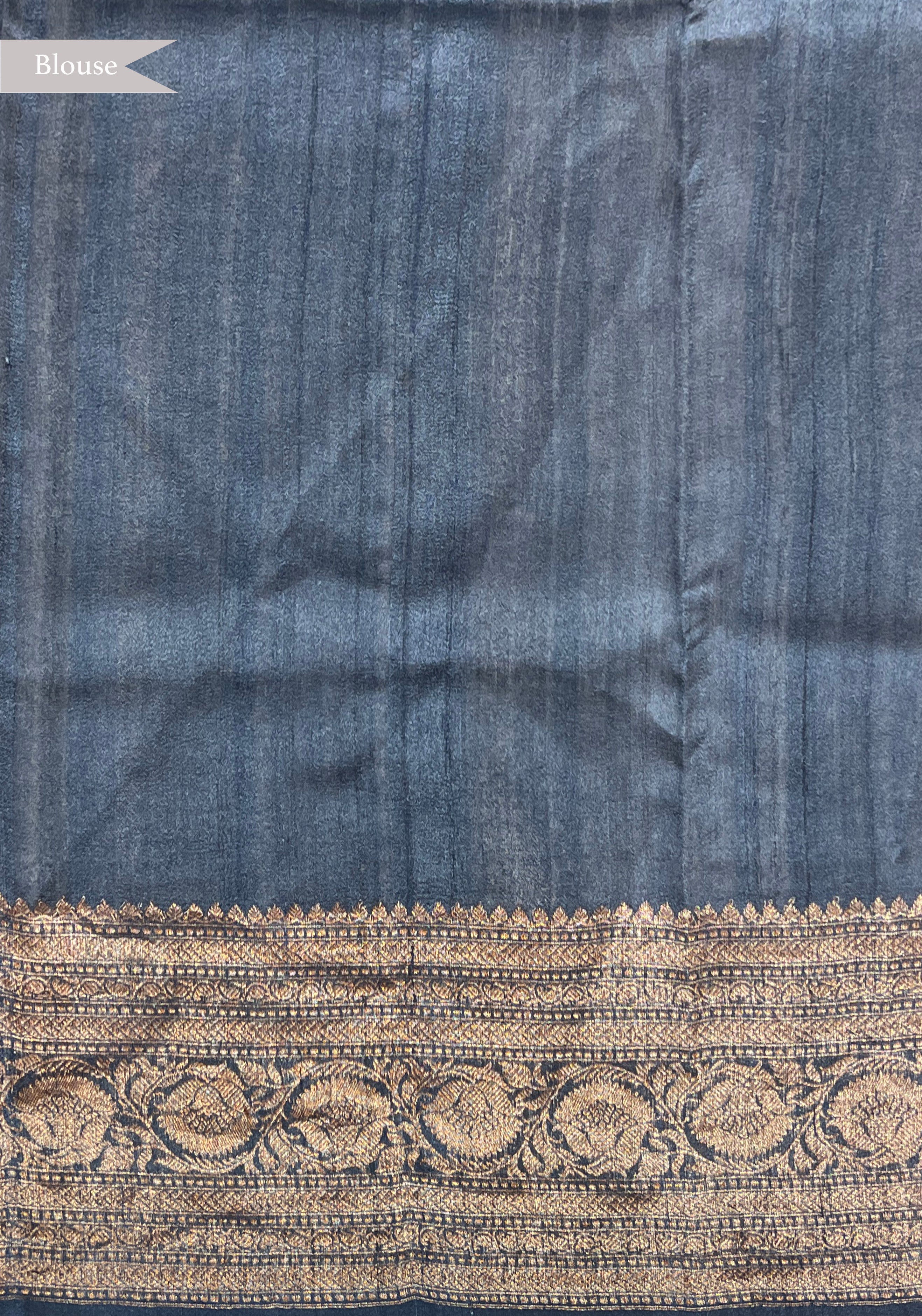 Navy Blue Tussar Silk Saree with Zari Border and Printed Design