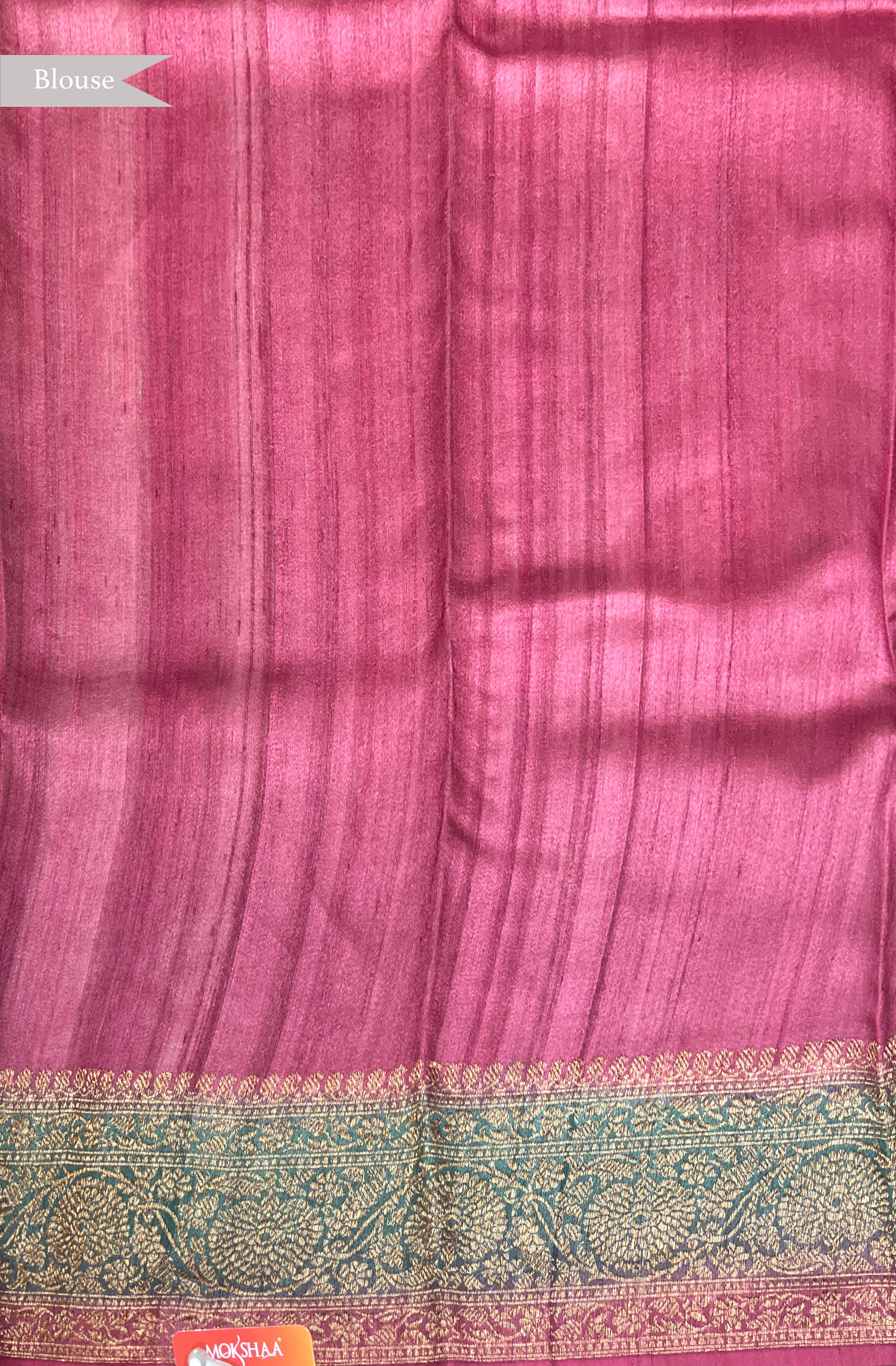 Dual Tone Green Pink Tussar Silk Saree with Zari Border