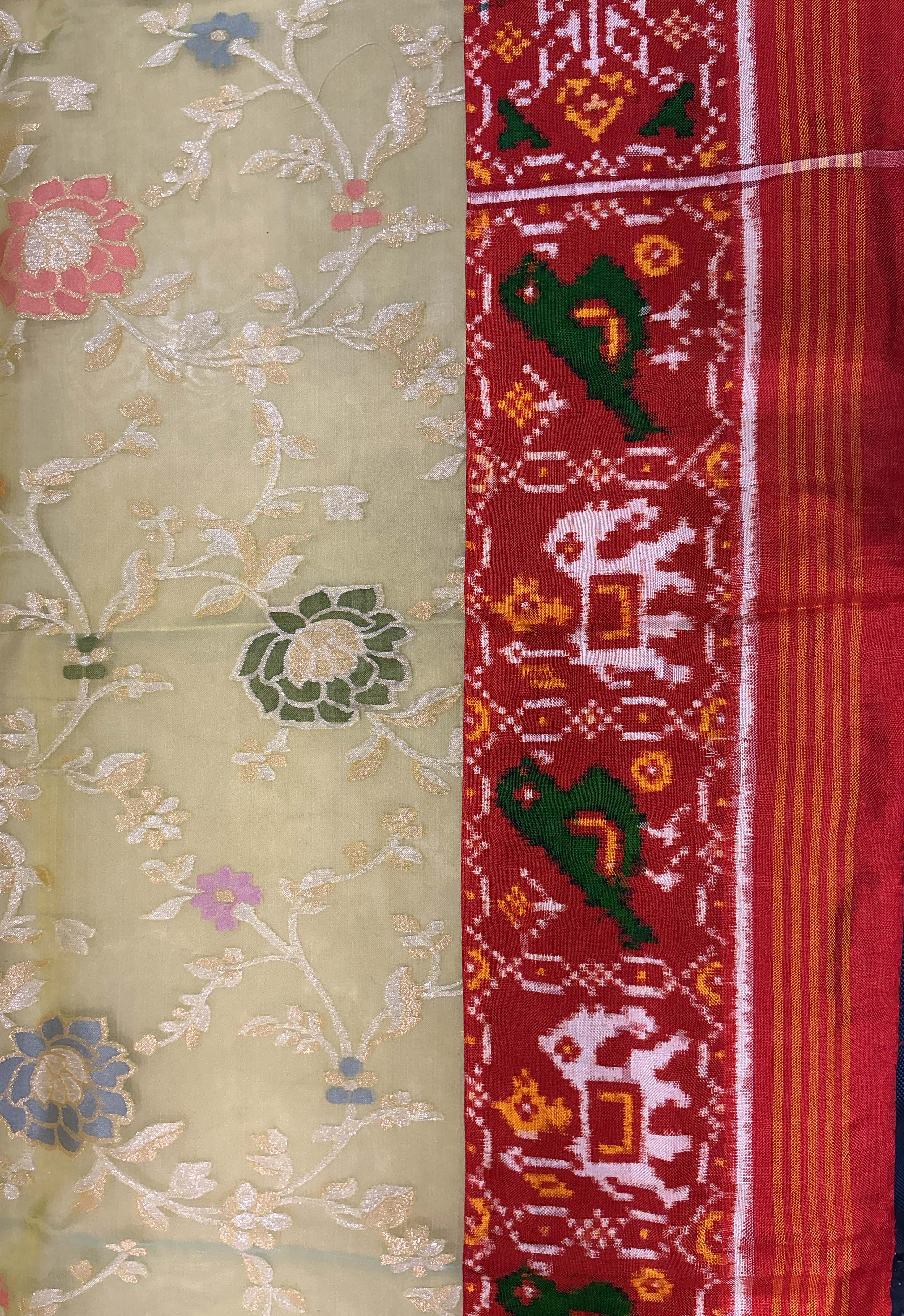 Pastel Green Kora Jamdhani Saree