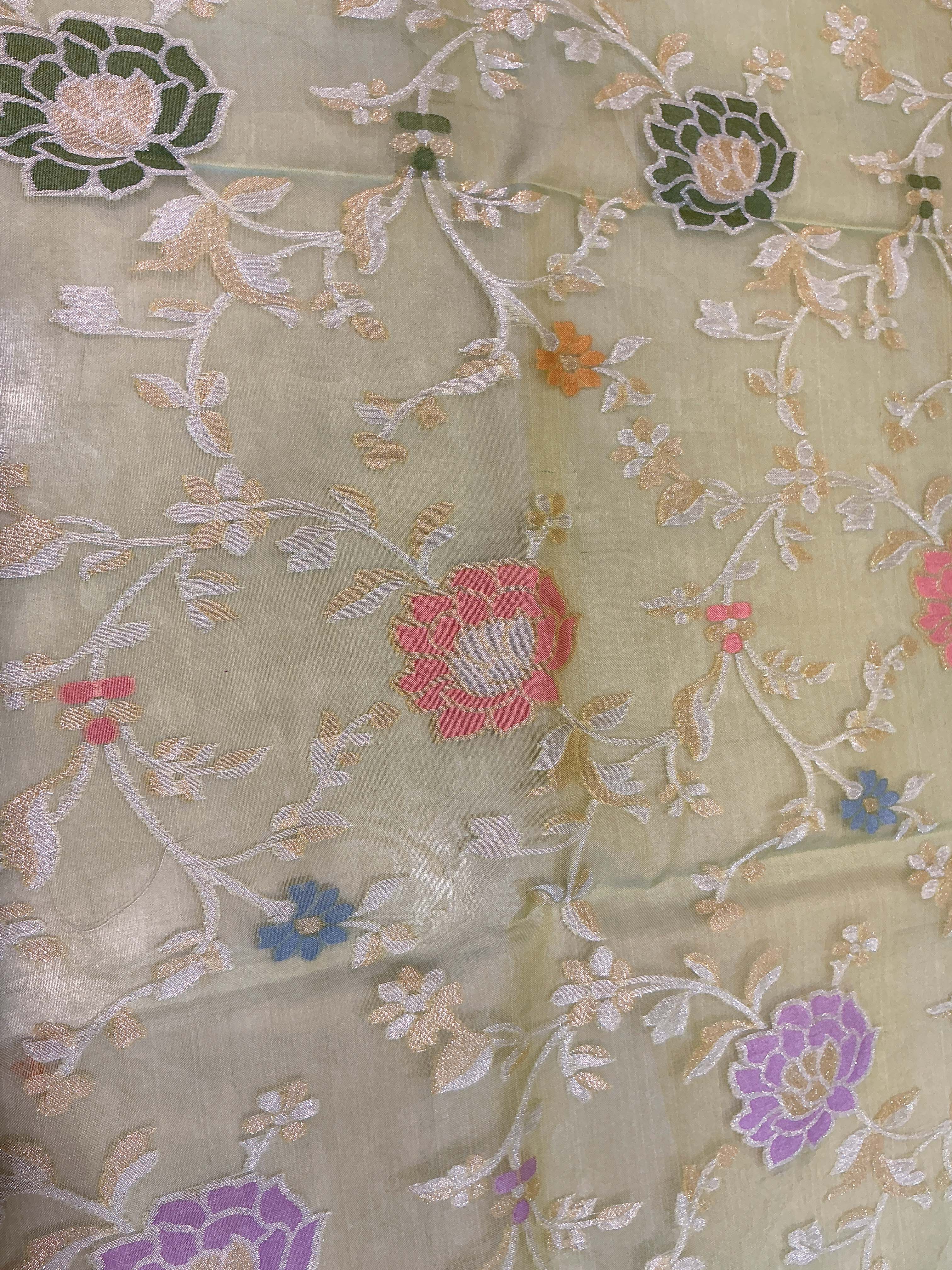 Pastel Green Kora Jamdhani Saree
