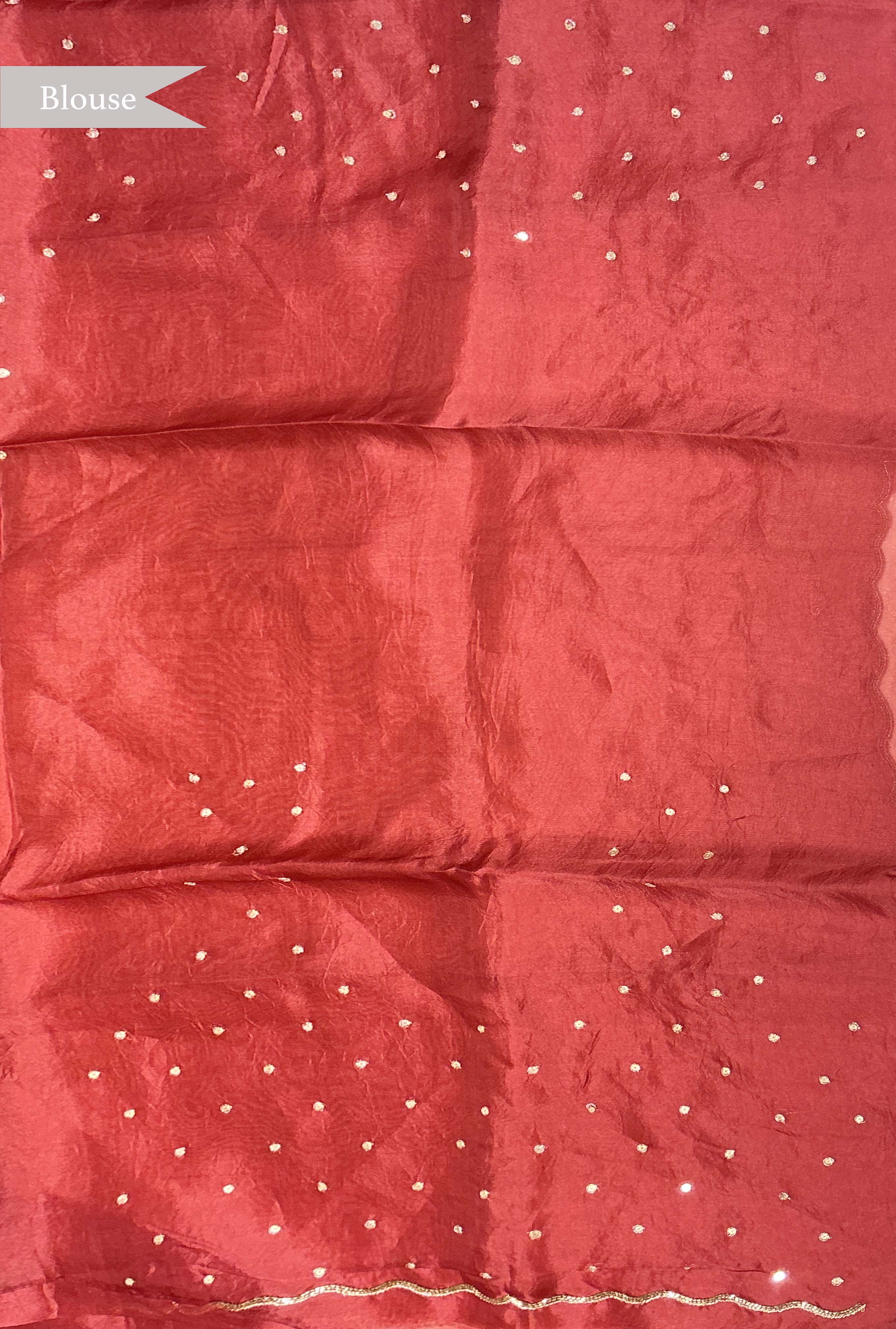 Dusty Rose Organza Saree with Gold Sequin Embroidery