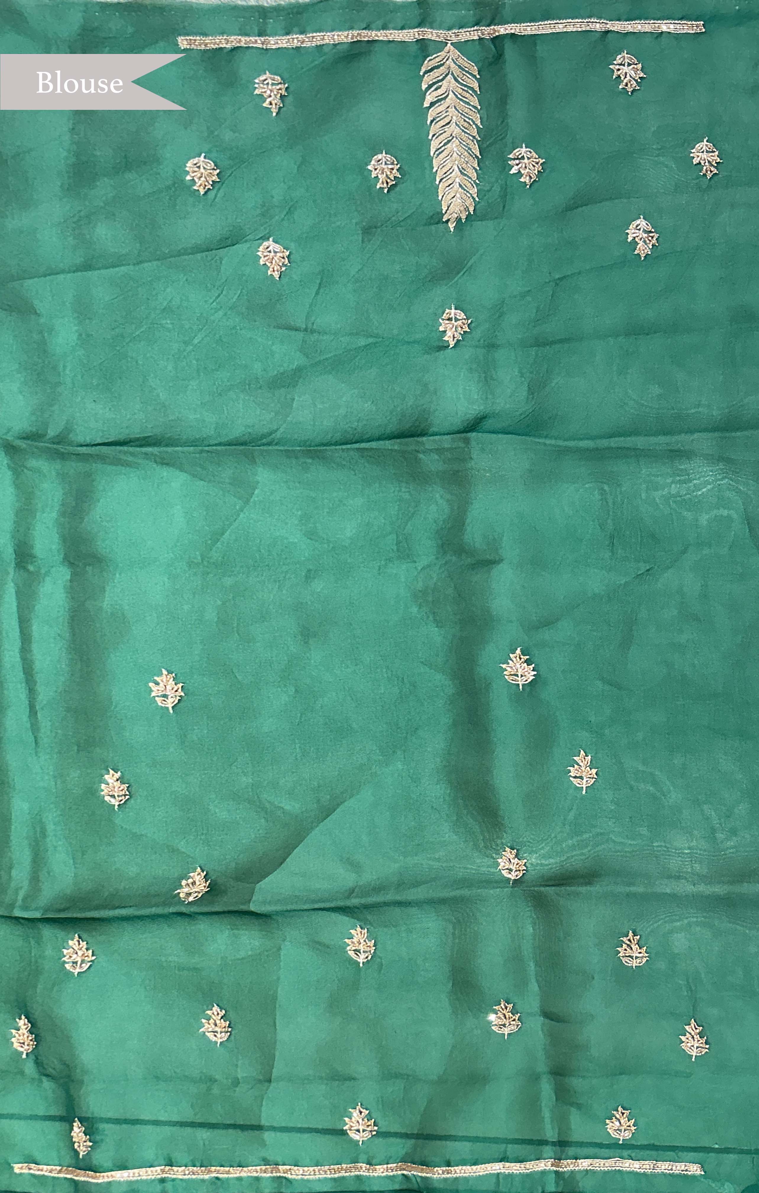 Emerald Green Organza Saree with Gold Sequin Work