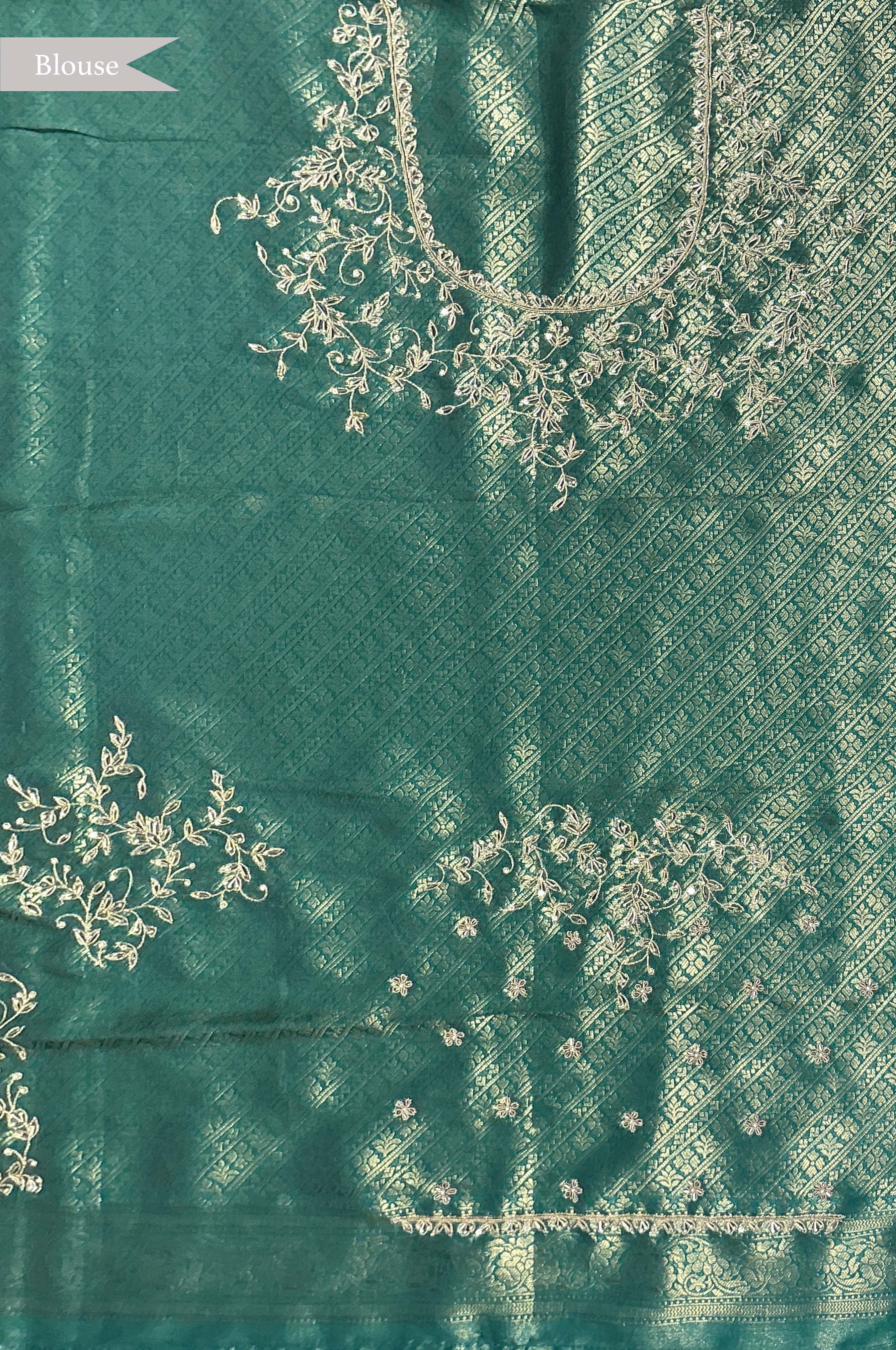 Dark Green Banarasi Saree with Zari & Zardozi Border