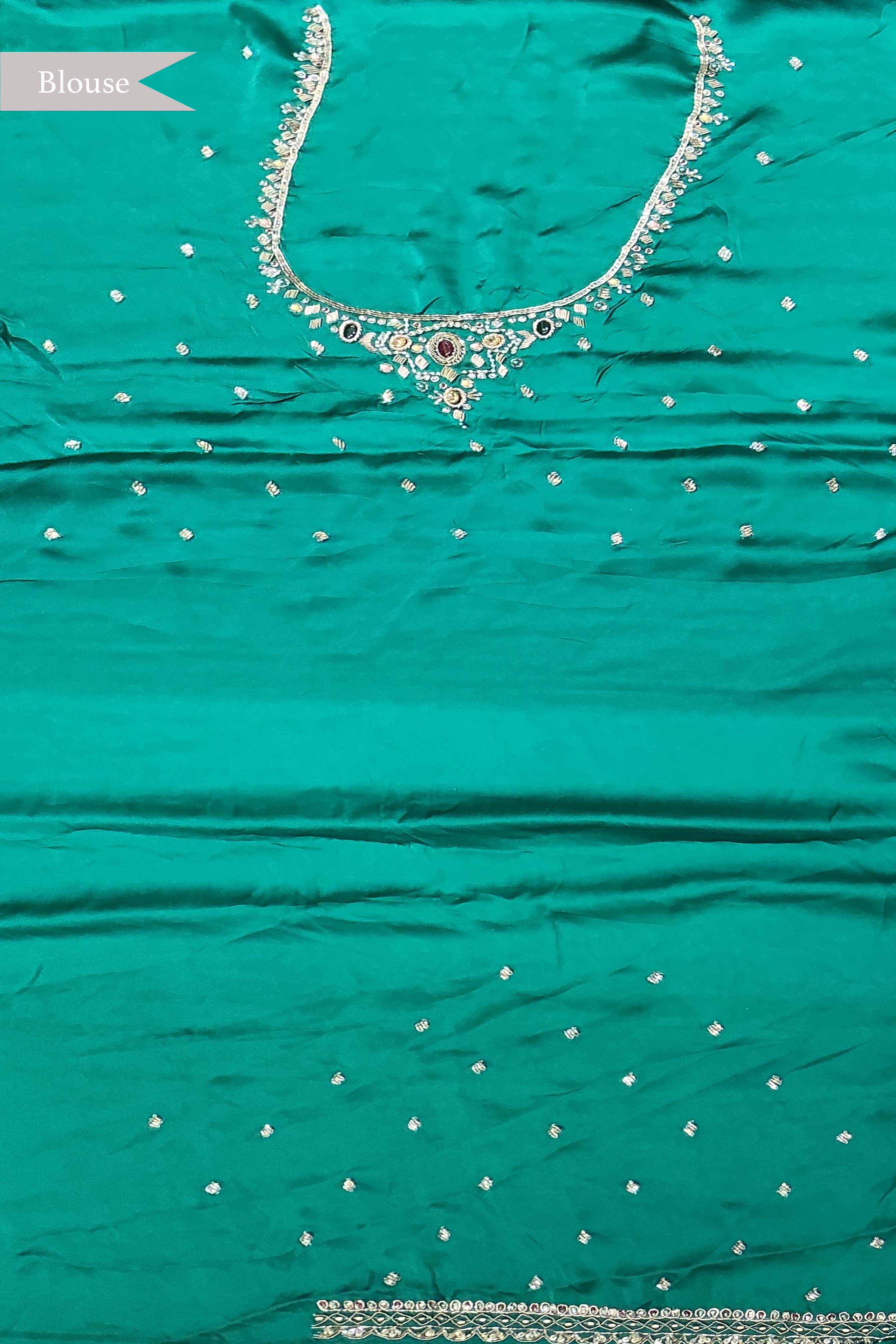 Emerald Green Satin Zardozi Butta Saree