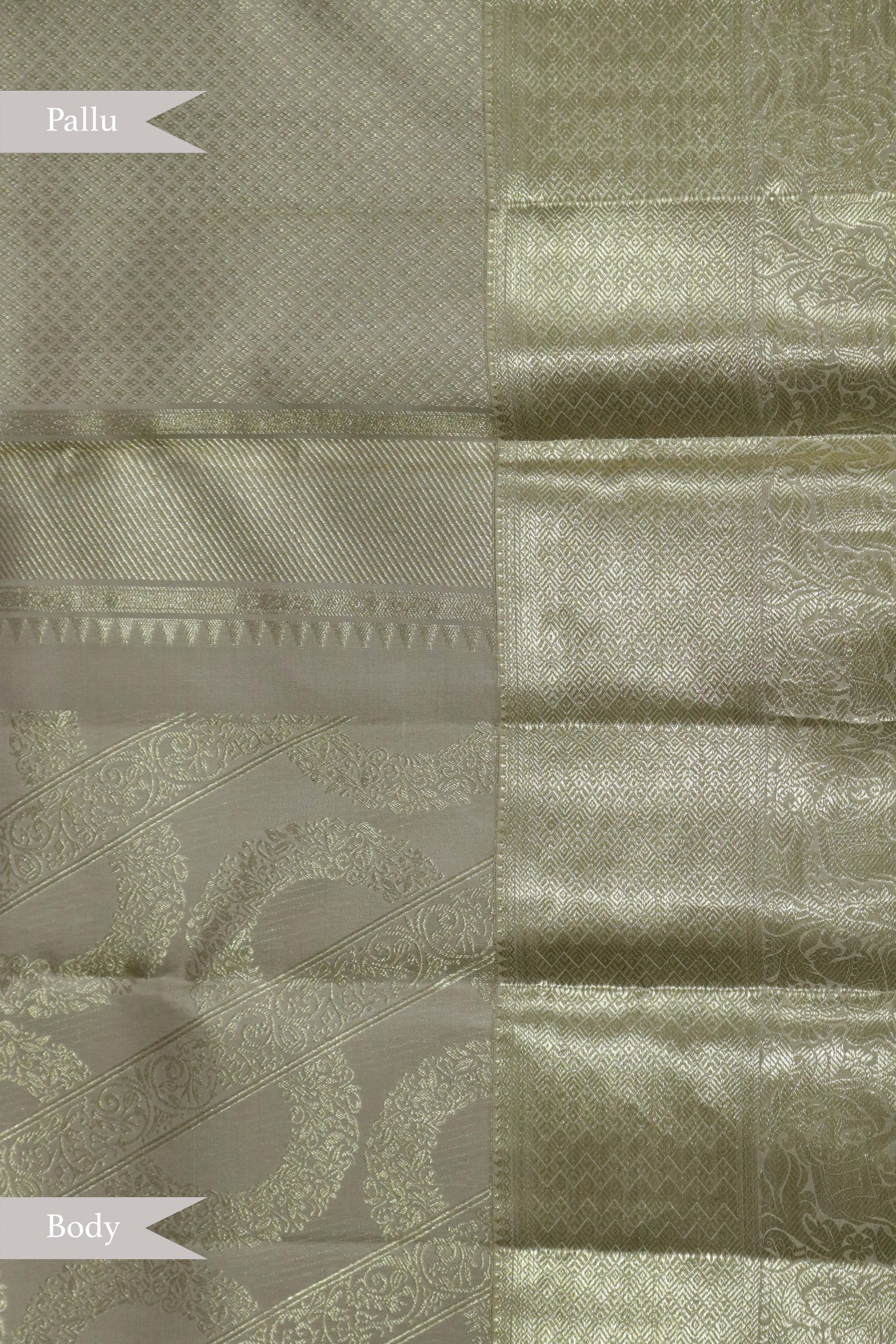 Light Grey Kanchipuram Silk Saree with Fancy Zari Weaving - Mokshaa
