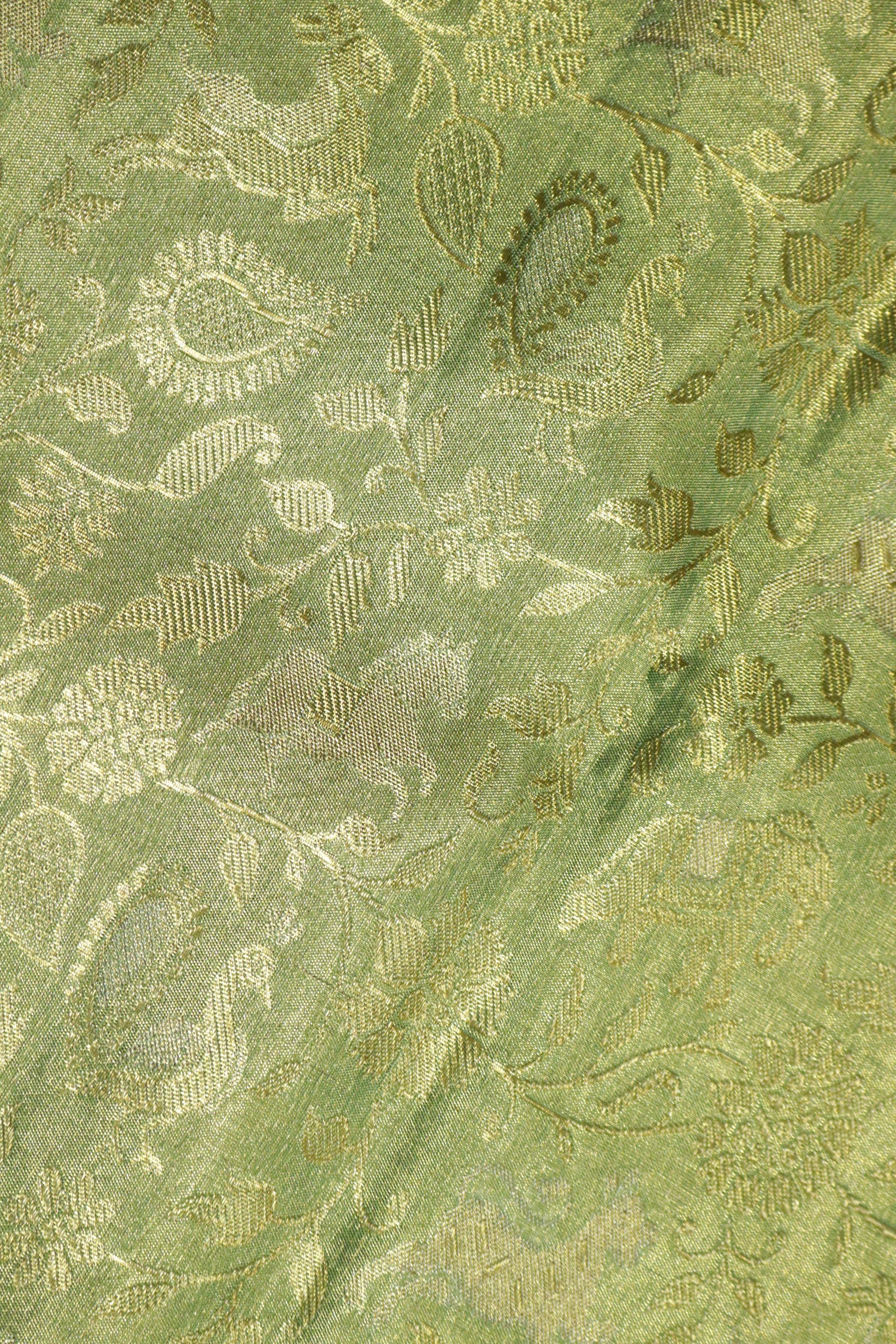 Green Kanchipuram Tissue Silk Saree with Gold Zari Border - Mokshaa