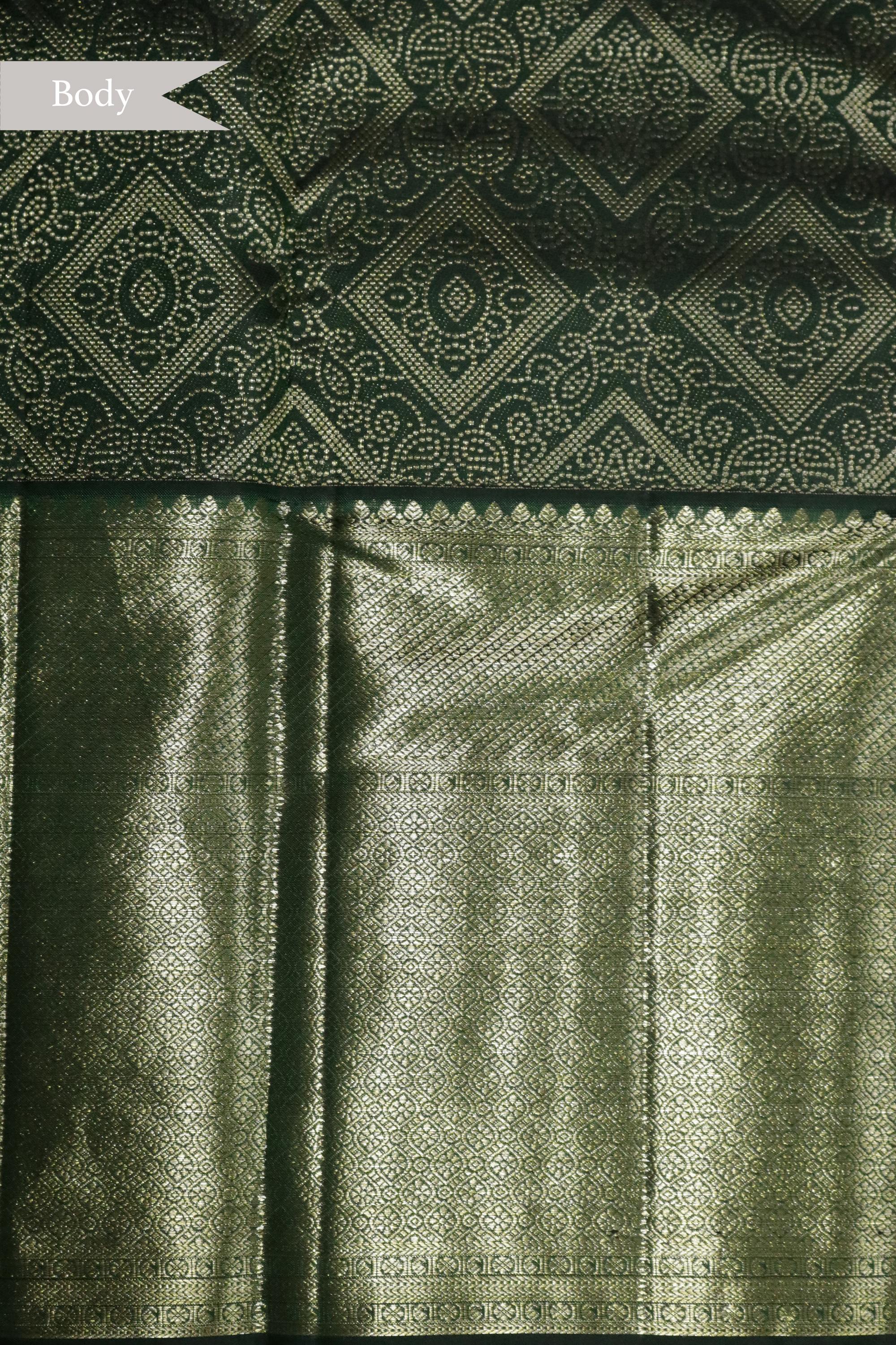 Bottle Green Kanchipuram Silk Saree - Mokshaa