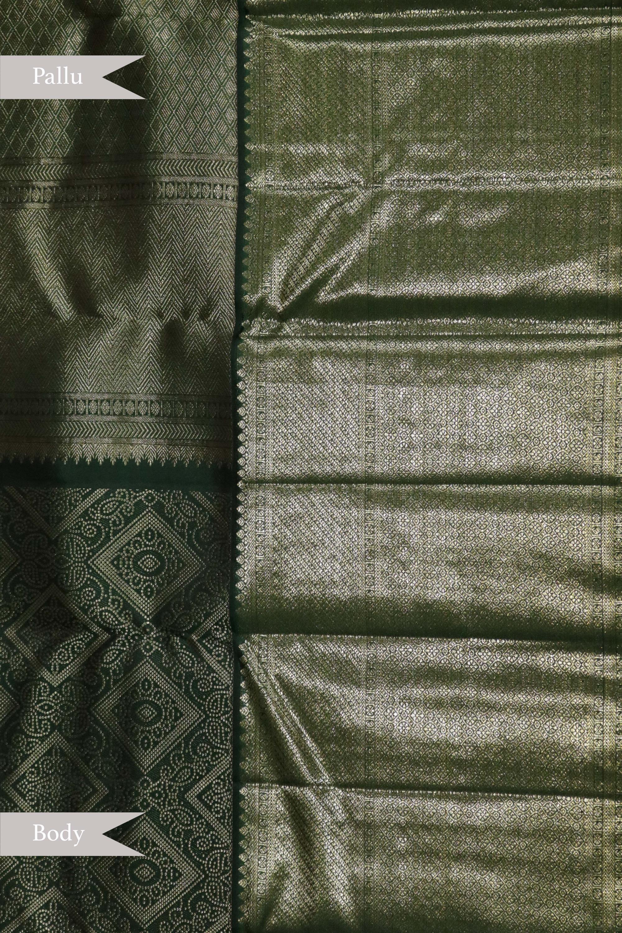 Bottle Green Kanchipuram Silk Saree - Mokshaa