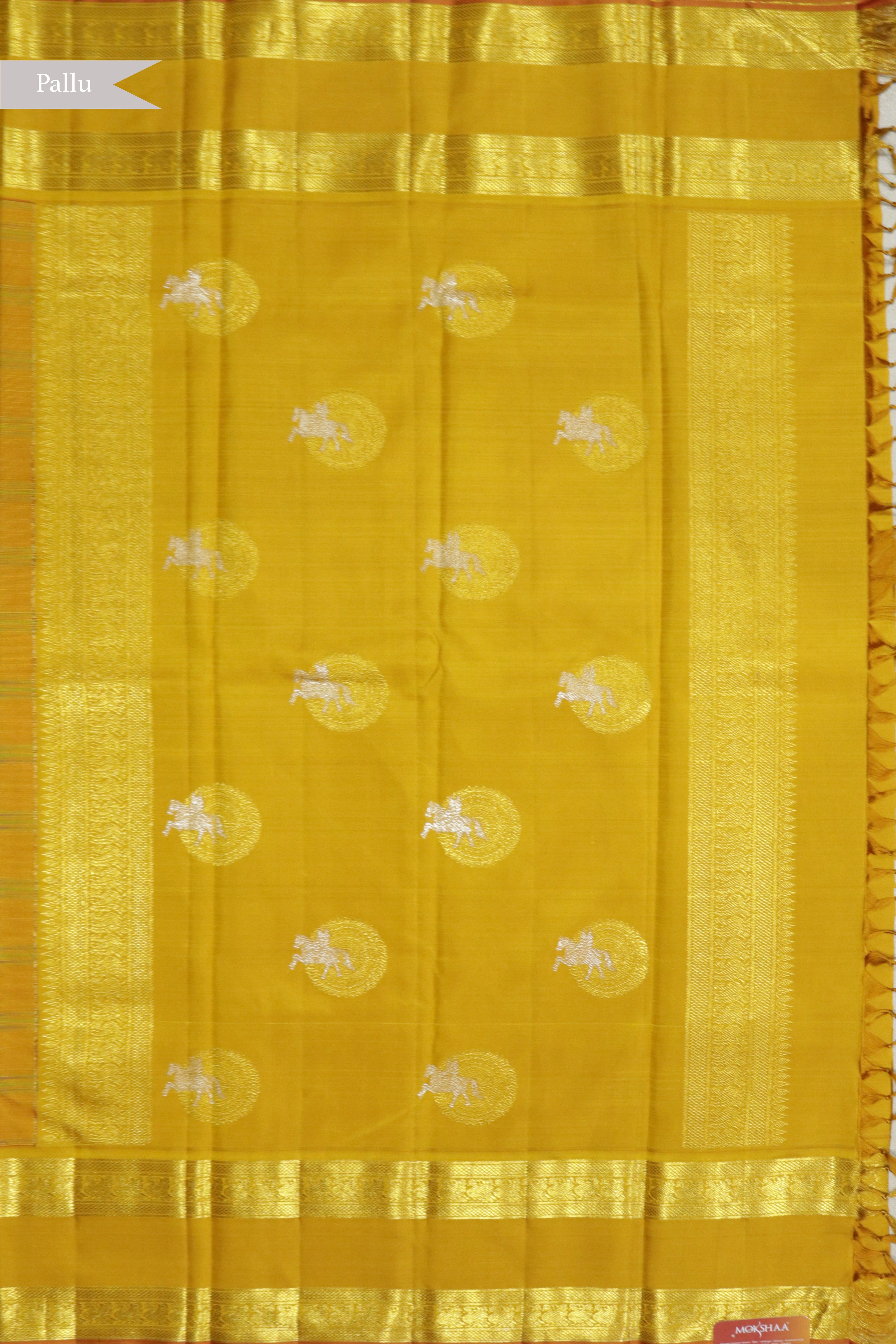 Red Kanchivaram Silk Saree with Zari Checks, Gold Motifs and Contrast Yellow Border
