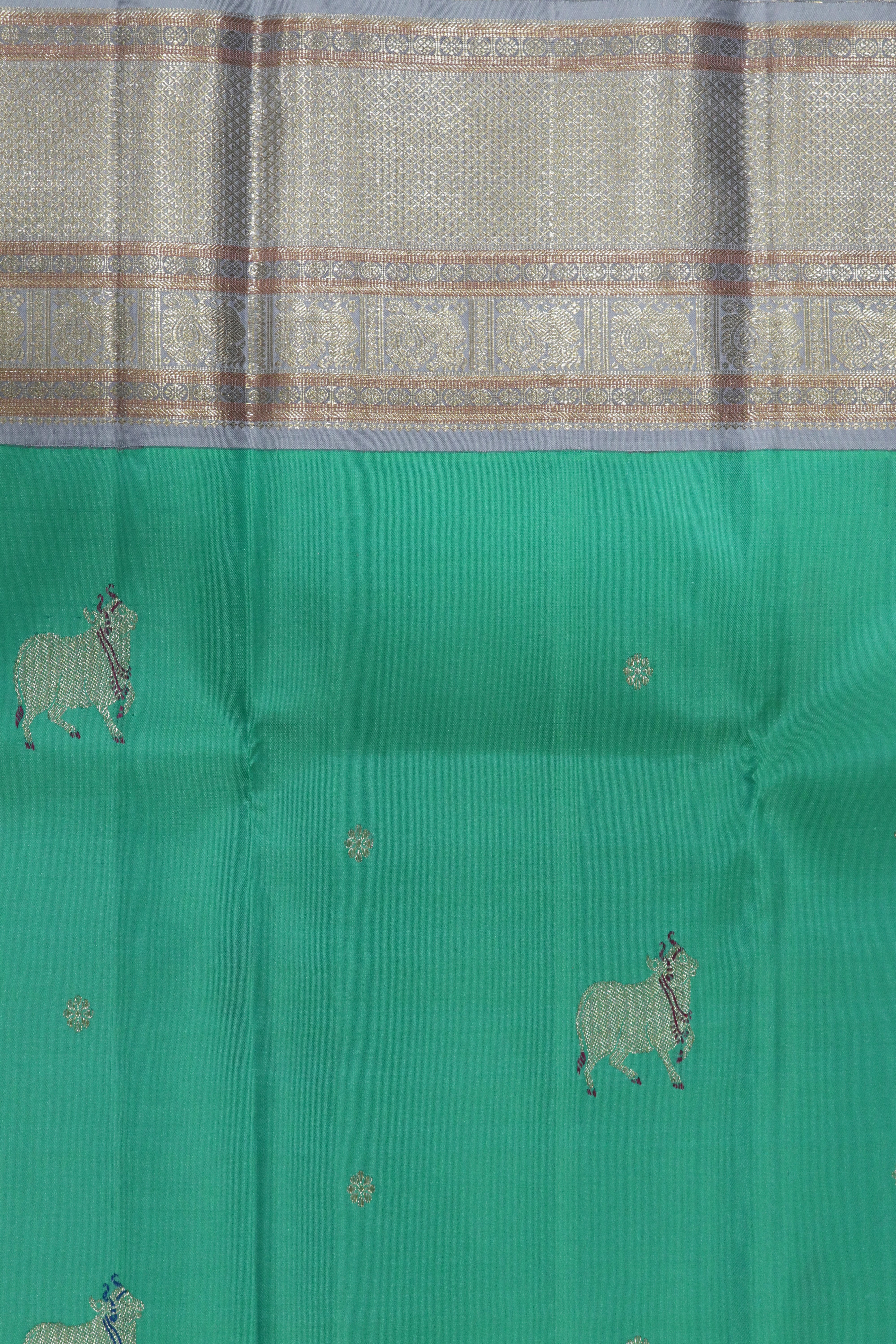 Teal Blue Kanchivaram Silk Contrast Beige Zari Border