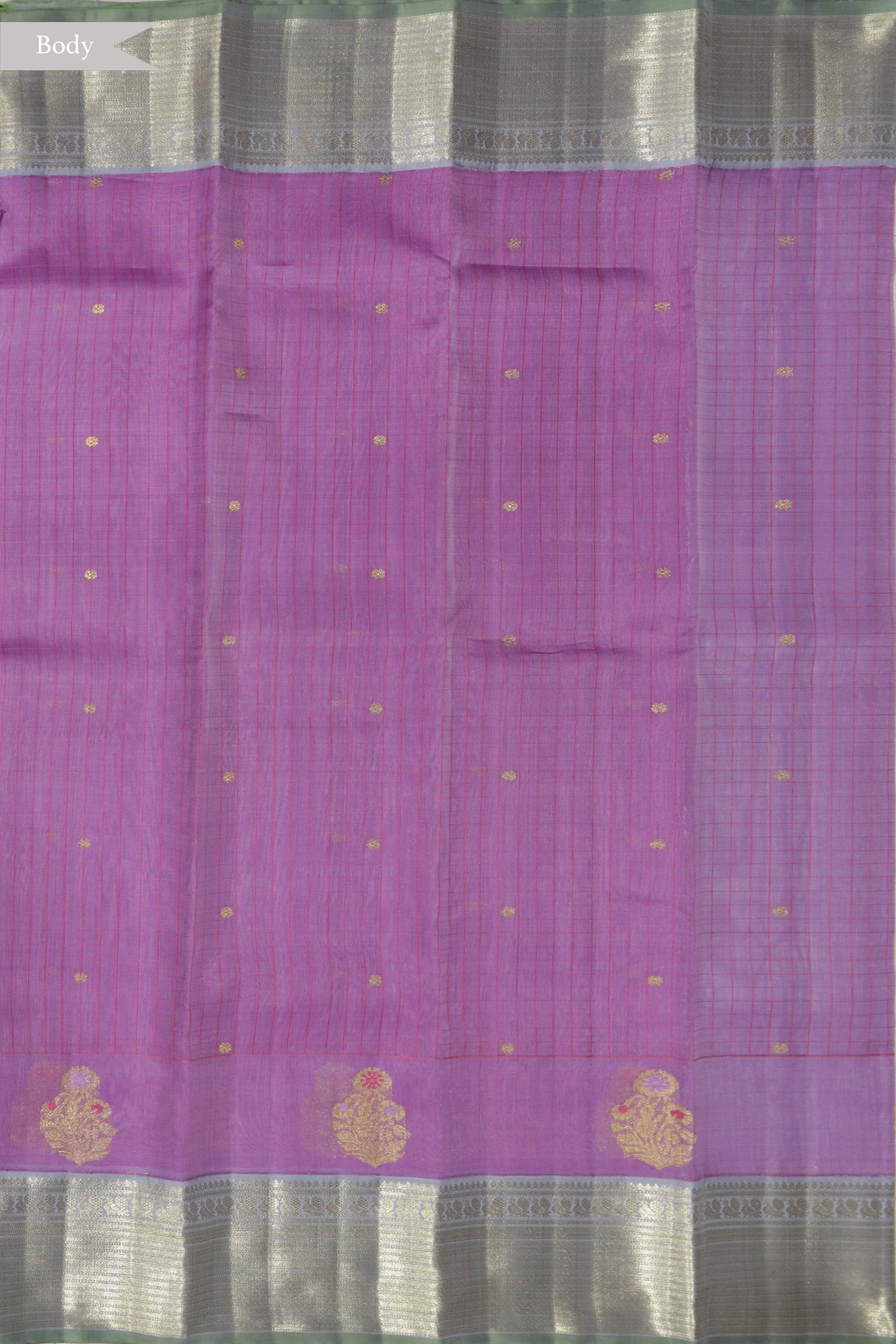 Lavender Kanchivaram Kora Silk Saree with Contrast Ash Border