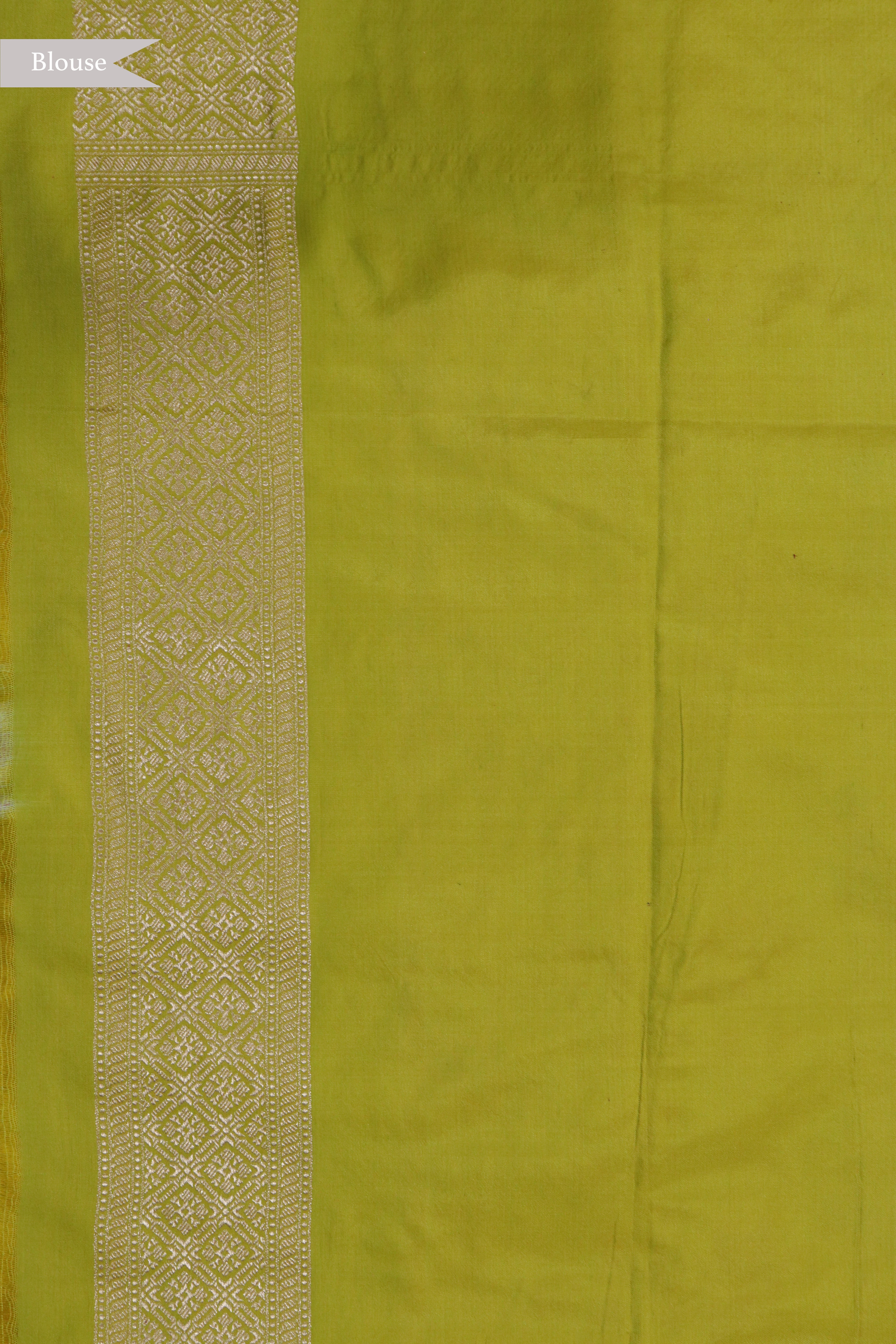Lime Green Banarasi Silk Saree with Meenakari Floral Jaal and Zari Border