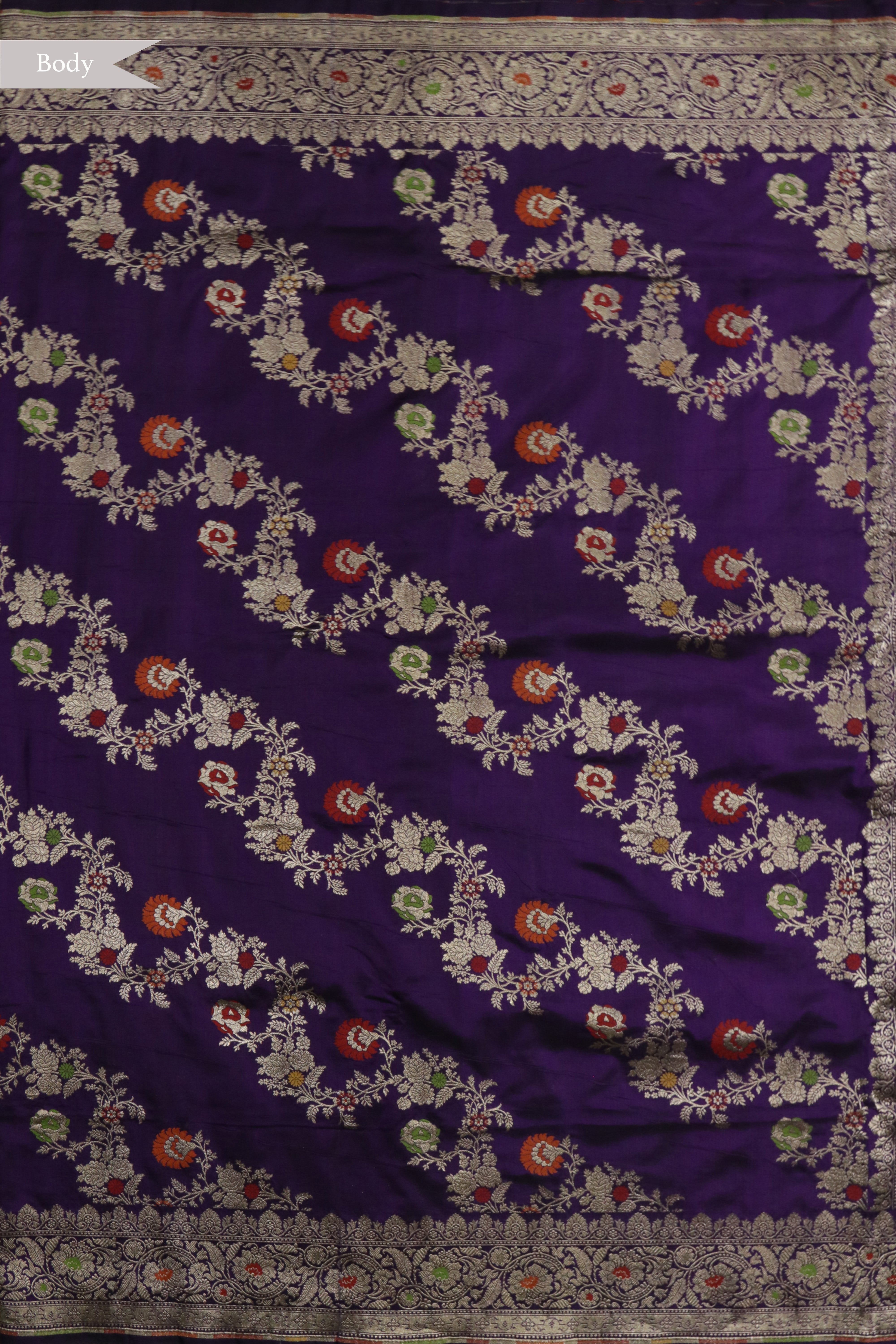 Royal Purple Banarasi Silk Saree with Zari & Meenakari Jaal Work and Zari Border