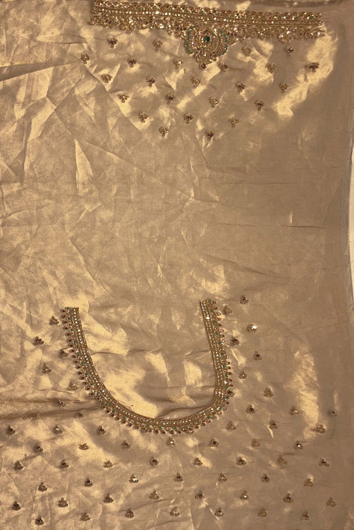 Antique Gold Tissue Zardosi Saree - Mokshaa