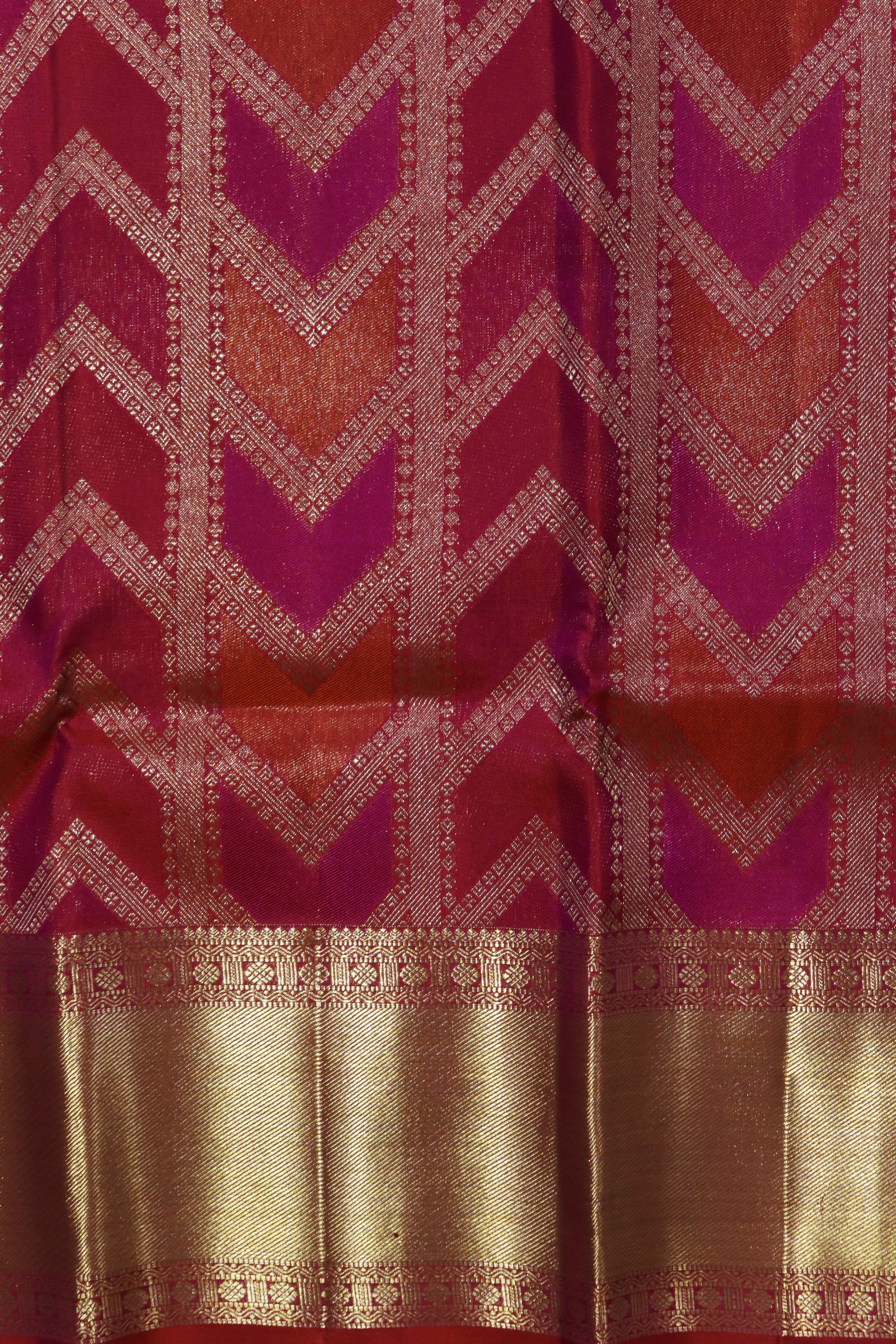 Coral Geometric Kanchivaram Silk Saree