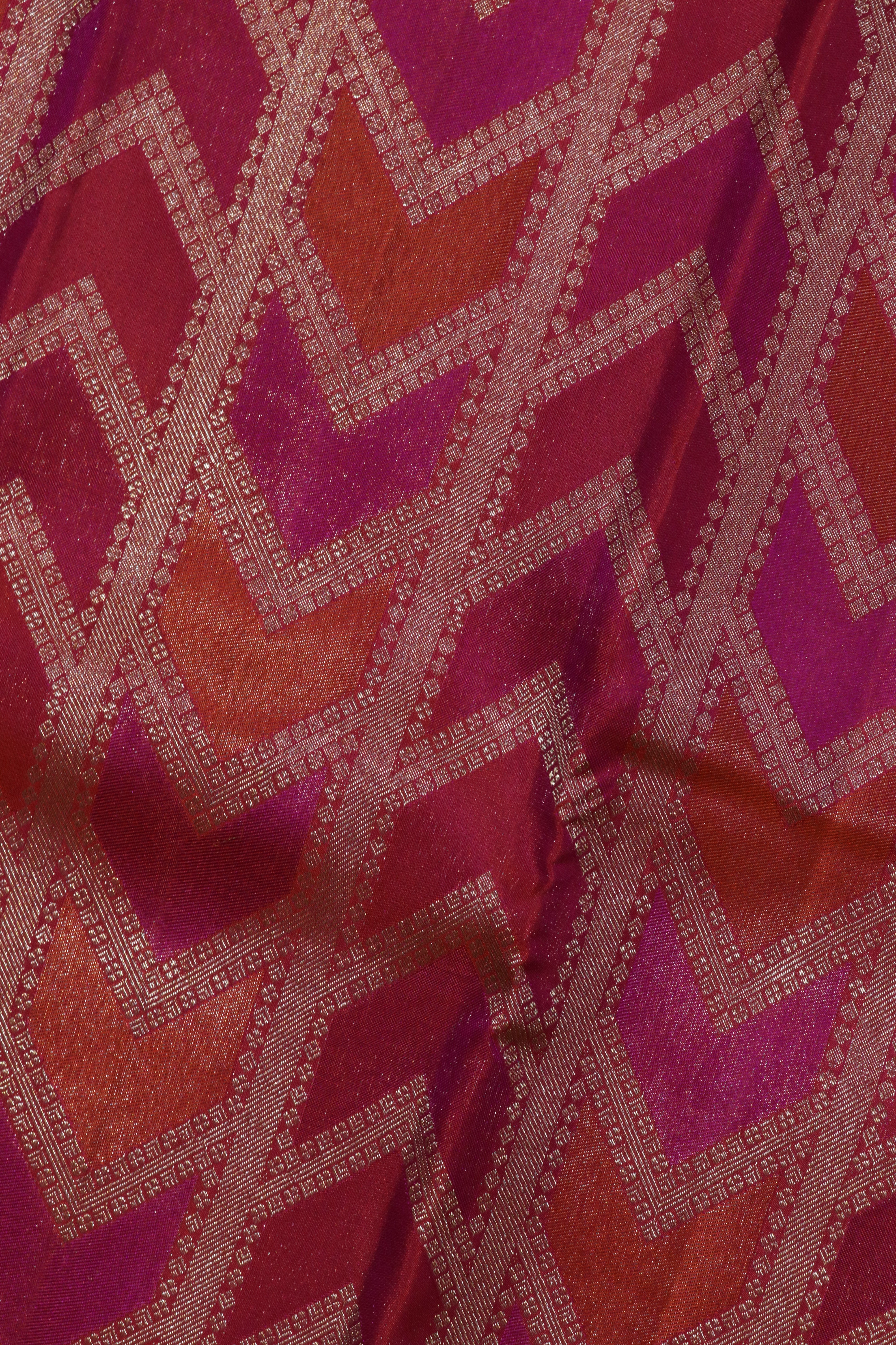 Coral Geometric Kanchivaram Silk Saree