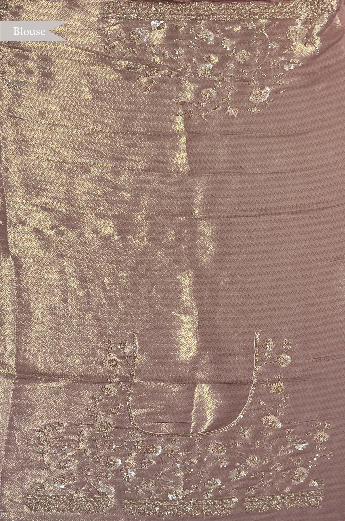 Peach Zari Weave Saree with Scalloped Border - Mokshaa