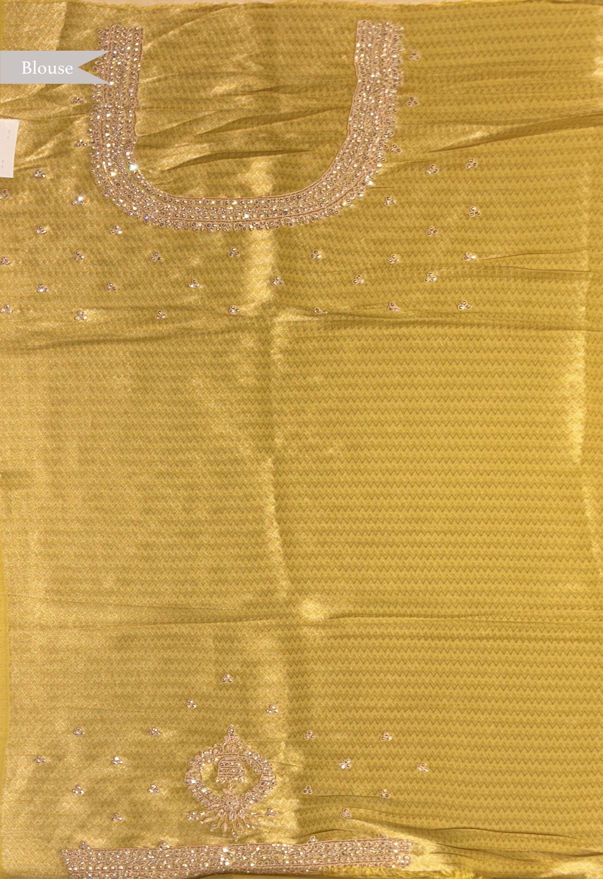 Lime Yellow Zari Weave Saree with Zardosi Work - Mokshaa