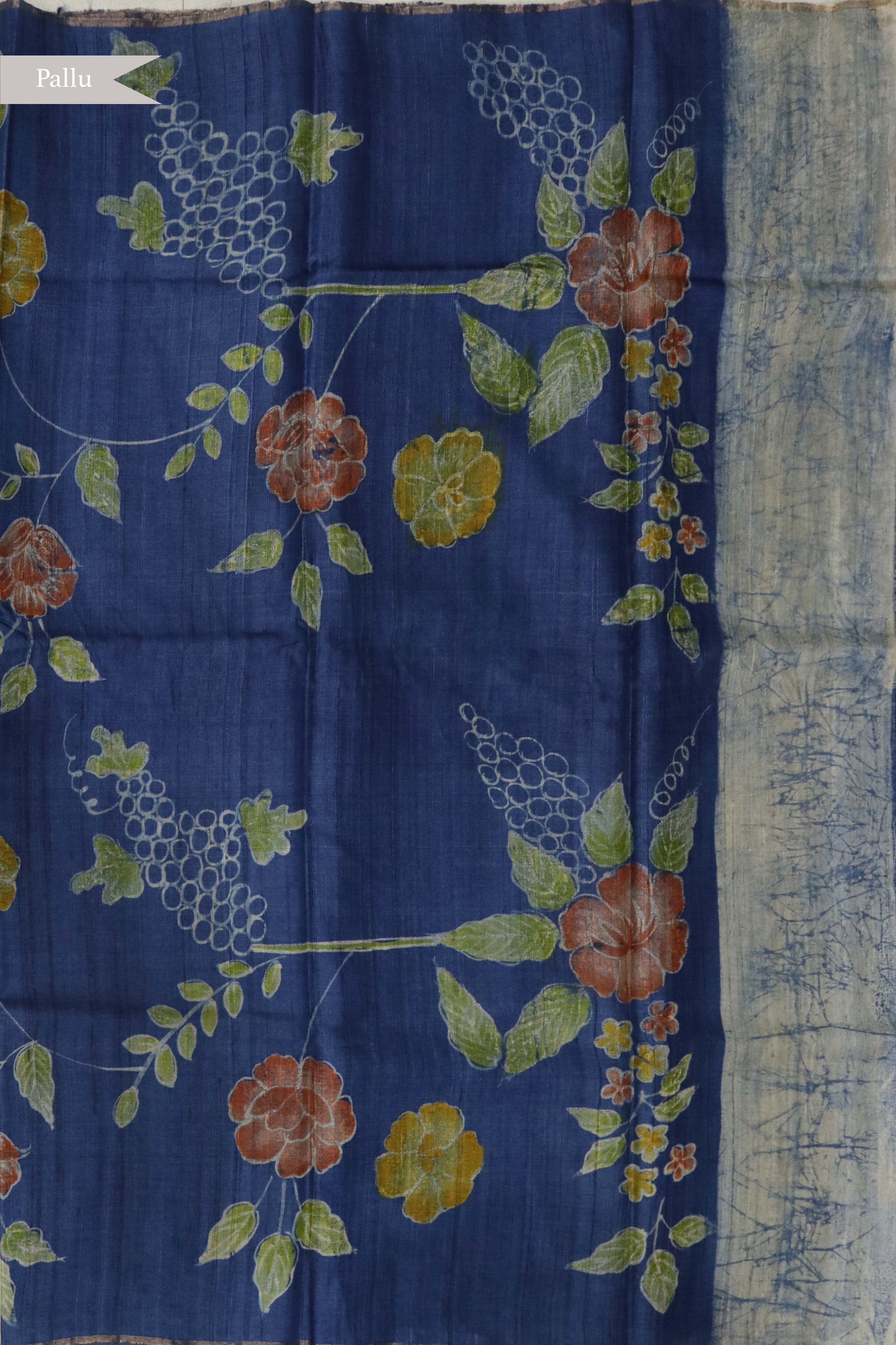 Indigo Blue Tussar Silk Saree
