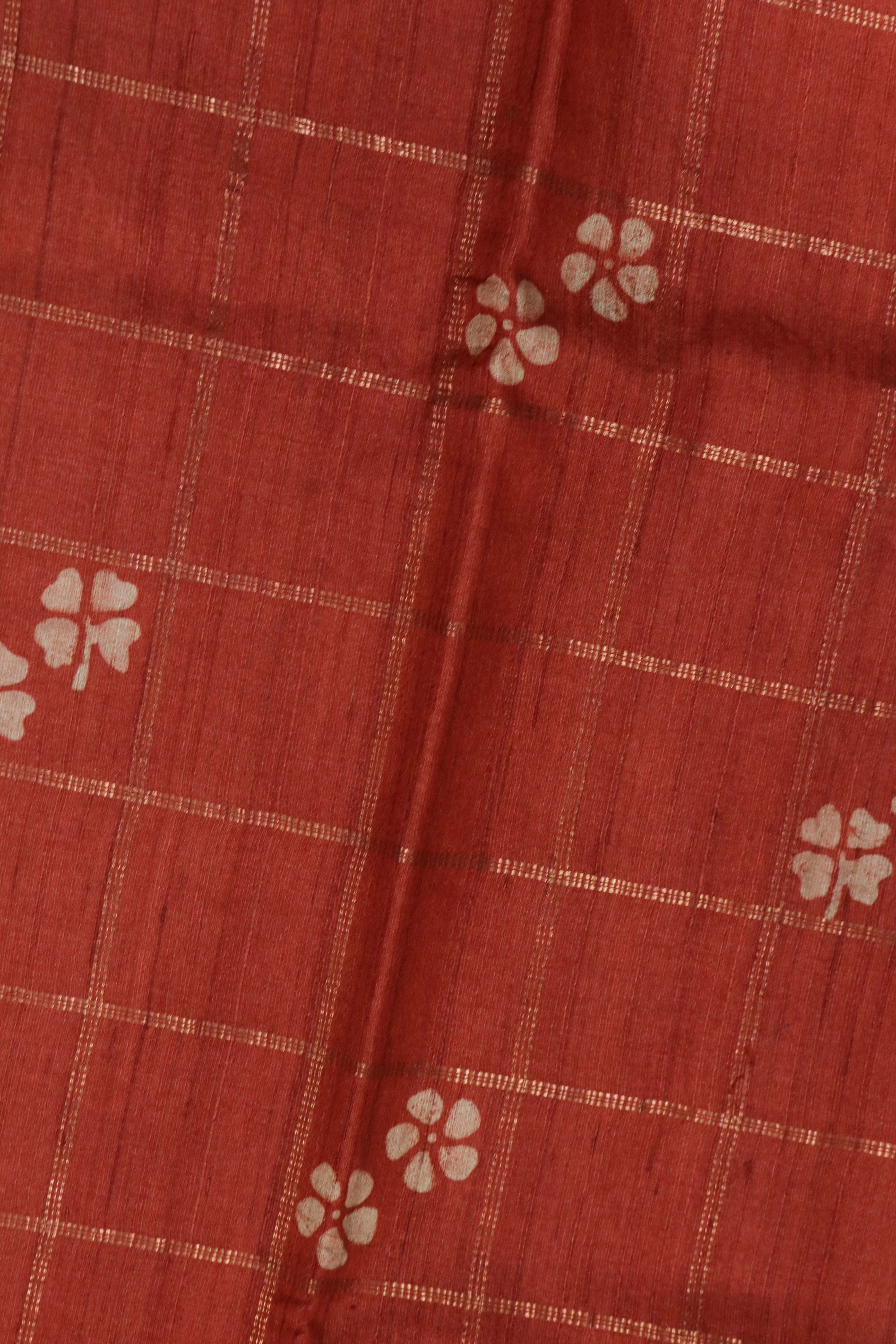 Rust Tussar Silk Saree